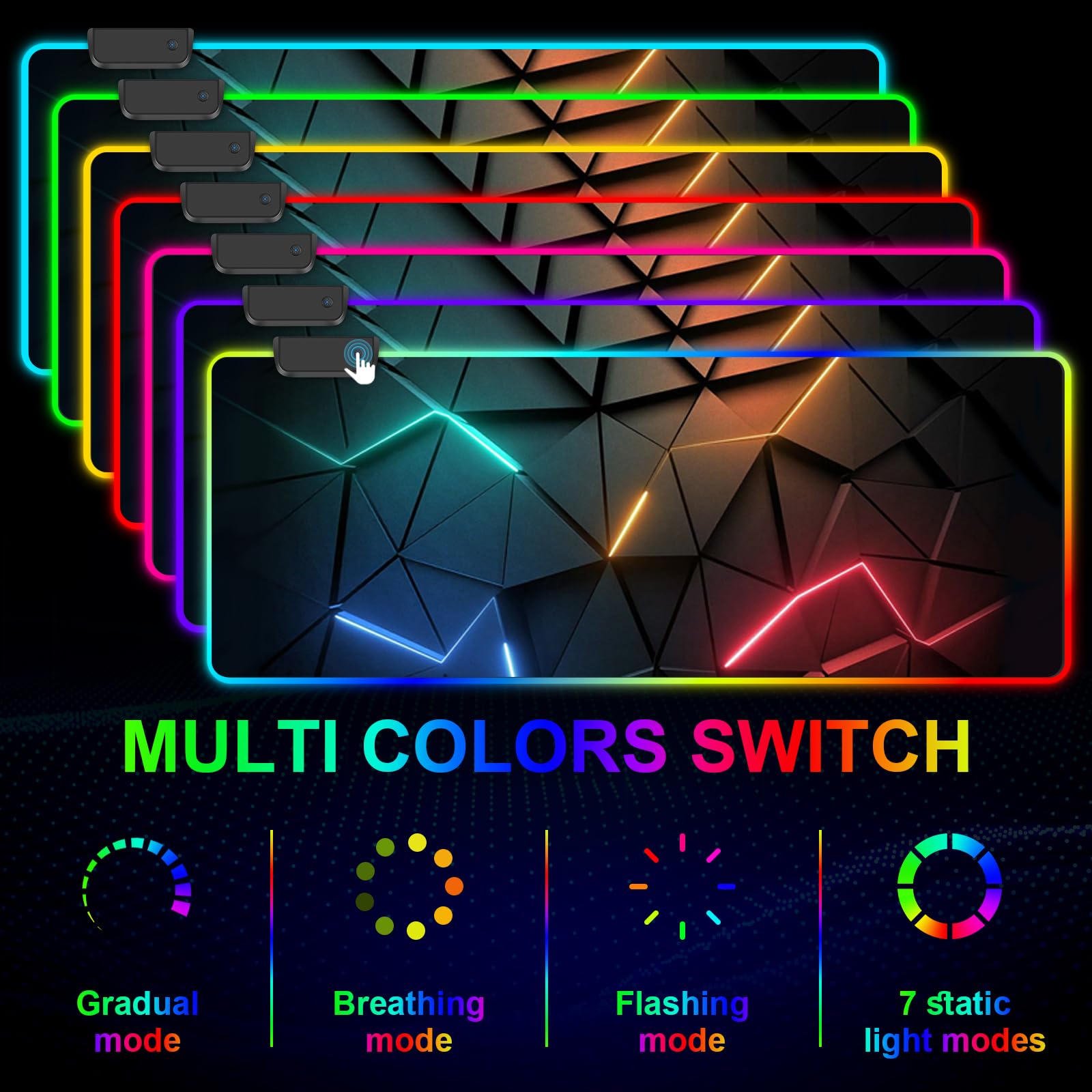 Podkładka pod mysz RGB, duża podkładka pod mysz do gier ze światłem LED, 13 trybów świecenia, sterowanie dotykowe, rozszerzona miękka podkładka pod klawiaturę komputerową, mata na biurko z