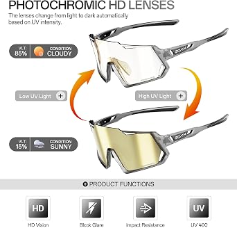 SCVCN Photochromic Cycling Glasses Sport Sunglasses Clear Men Women MTB BMX Running Driving S336