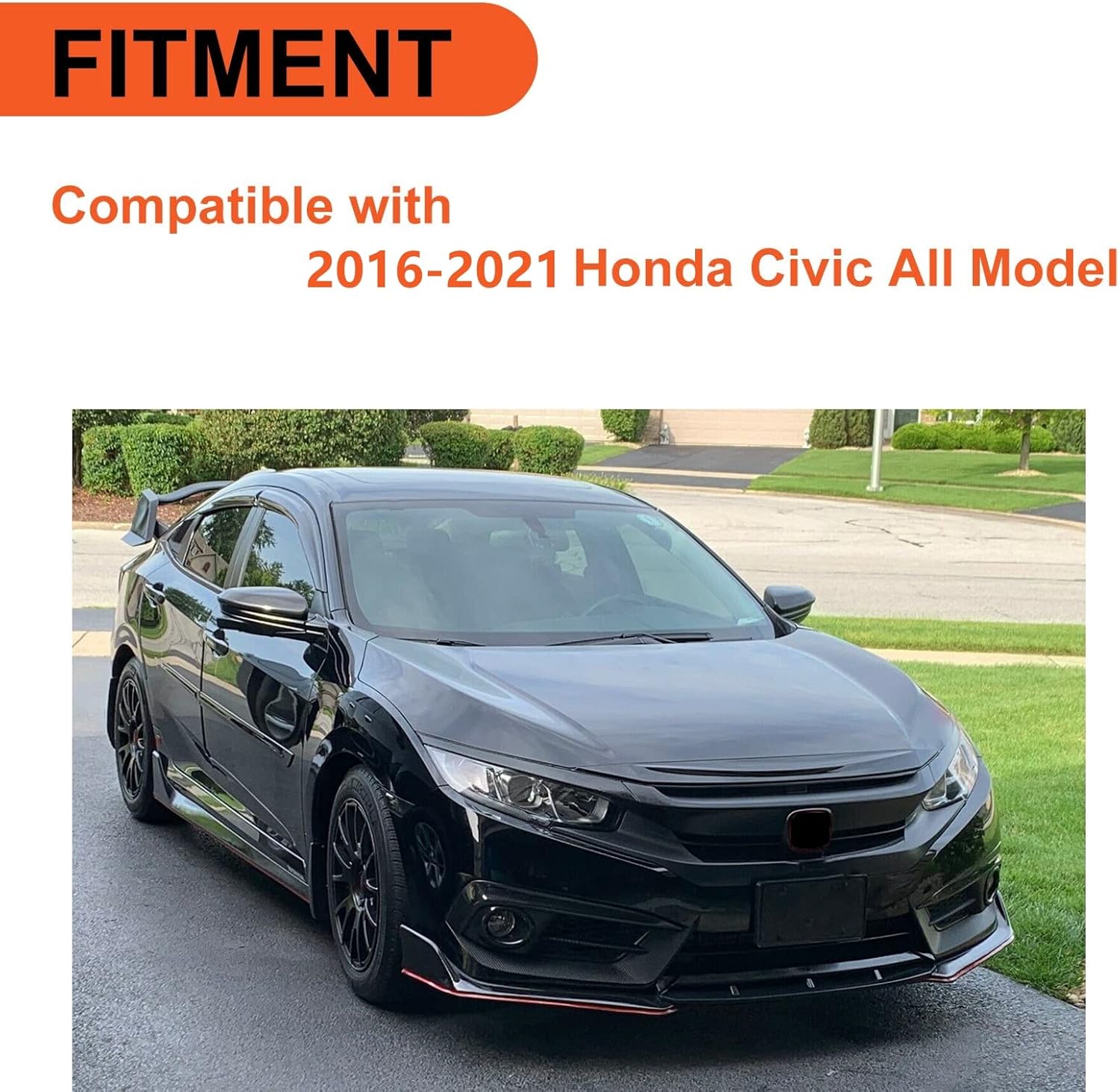 ECOTRIC Front Hood Bumper Upper Trim Nose Cover Compatible with 2016-2021 Honda Civic 10th Gen Si Hatchback Coupe Sedan Glossy Black Front Hood Bonnet Cover Trim Protector