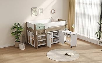 Amazon｜システムベッド ロフトベッド 木製 デスク 本棚 机付き