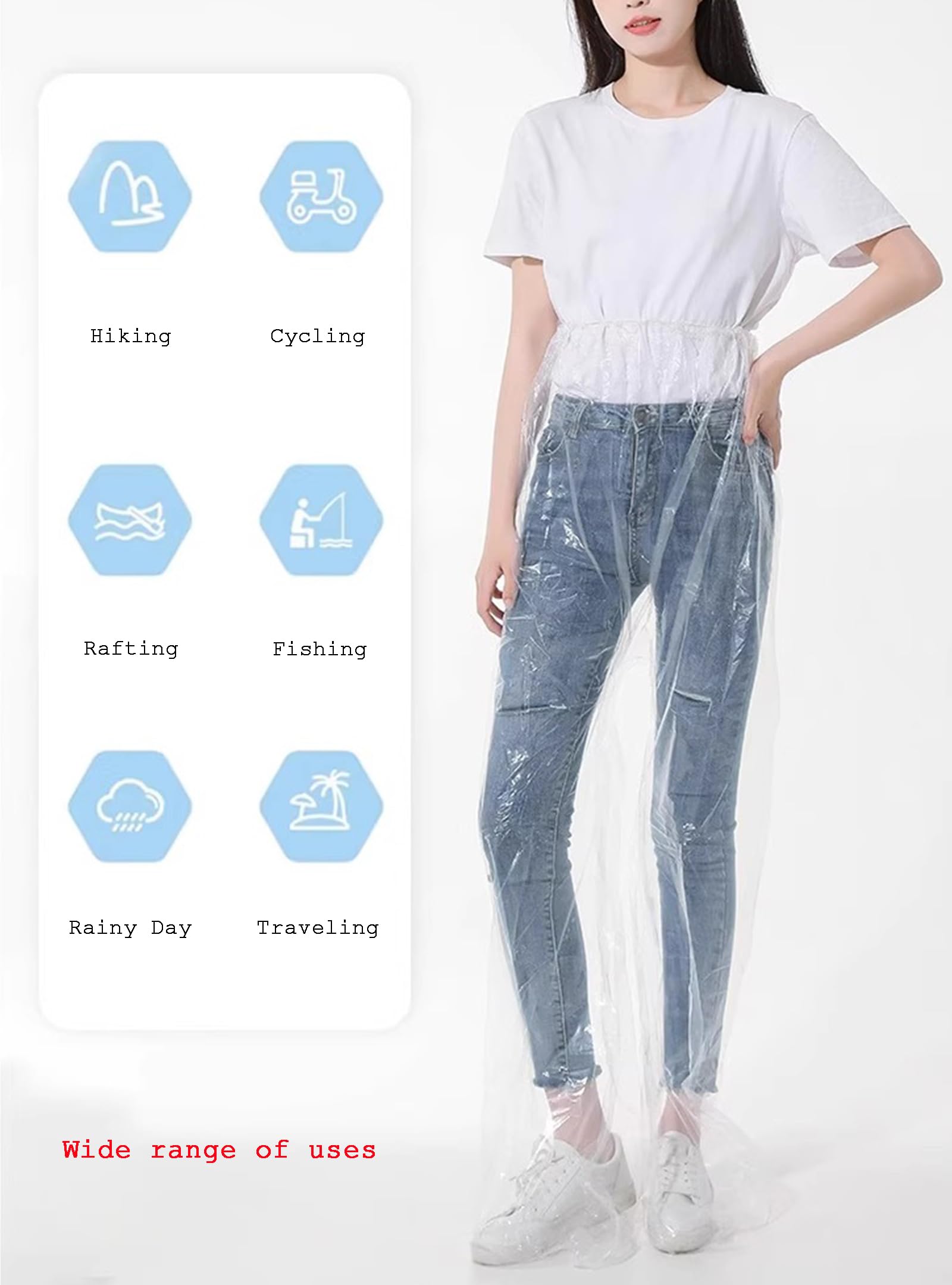 Lot de 10 Pantalons de Pluie Jetables Unisexes Adultes ImperméAbles en PE avec Couvre-Chaussures Intégrés pour Activités De Plein Air,Blanc