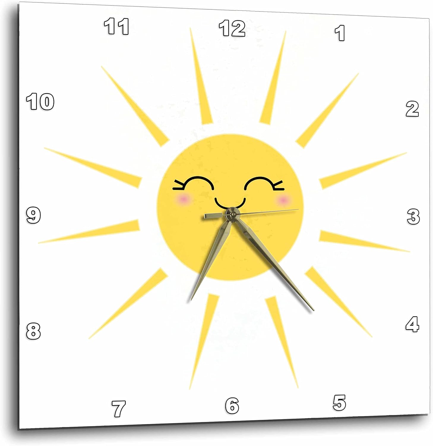 3dRose Smiling Happy Sun - Cute Kawaii Yellow Sunny Smiley Face - Summery Sunshine on White - Sweet Summer - Wall Clock, 13 by 13" (DPP_113063_2)