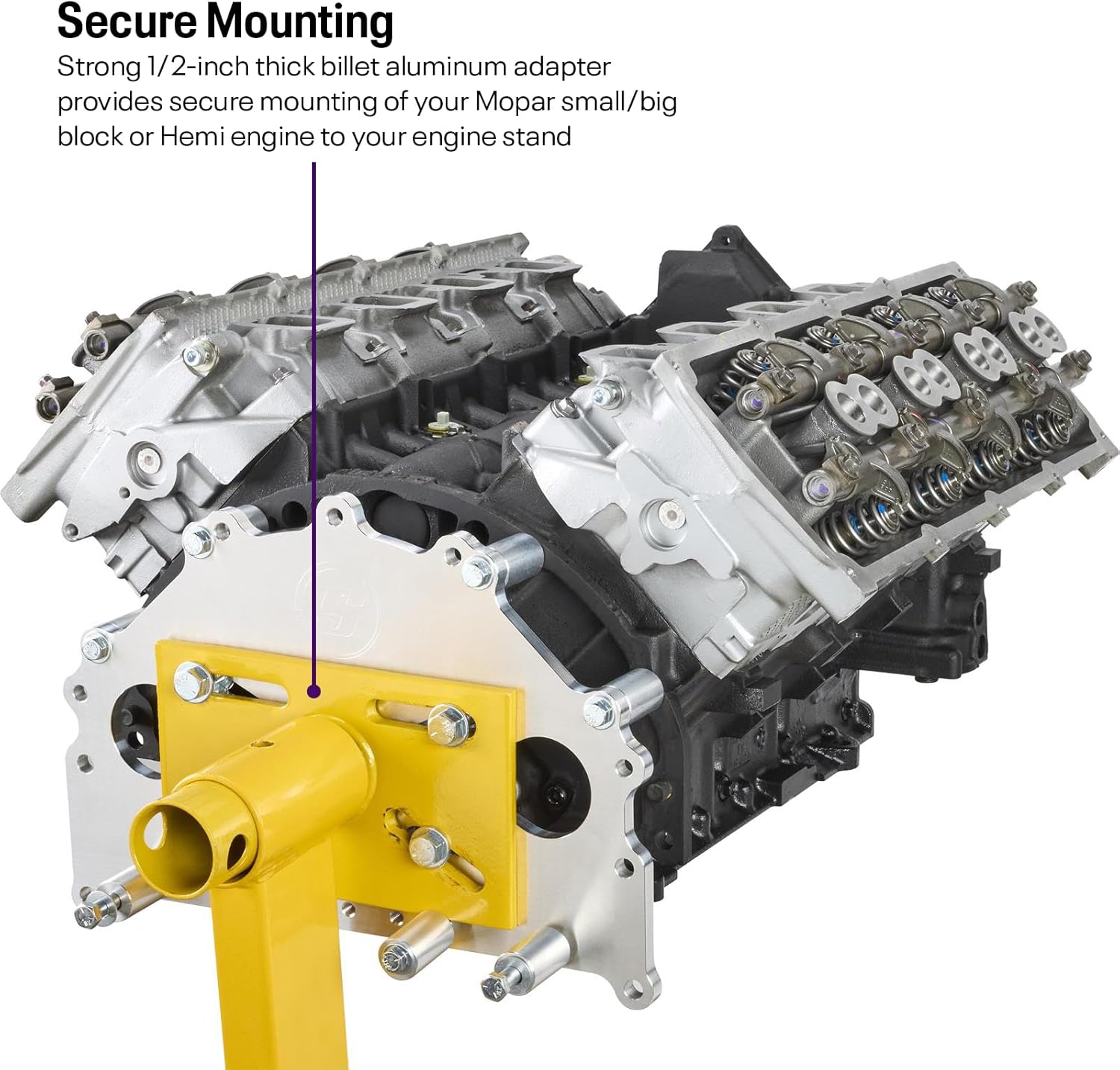 Speedway Motors BlockDock Mopar Engine Stand Adapter Plate, Billet Aluminum Mount Compatible with LA/B/RB/Hemi Engines, Includes Hardware and 1.8 Inch Spacers