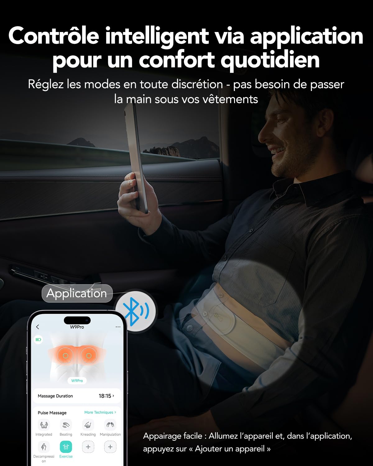 SKG Masseur du bas du dos pour soulager la douleur, coussin chauffant réglable sans fil, masseur infrarouge vibrant pour le dos,ceinture lombaire, cadeaux pour papa,femme,convient aux tailles 23-45
