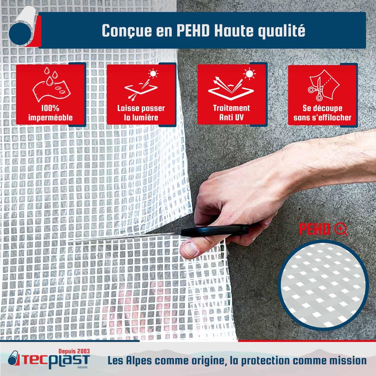 TECPLAST Bâche Transparente Armée 3x4 m - TR170MU - Bâche de Protection - Haute Qualité - Imperméable - Résistance Anti-UV