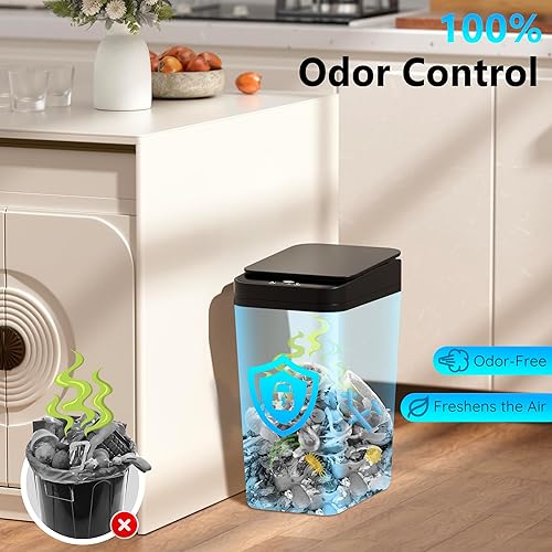 Miniatura 7 de Paquete de 2 cubos de basura pequeños para baño con tapa, 4 galones, sin contacto, automático, delgado, impermeable, sensor de movimiento, cubo de