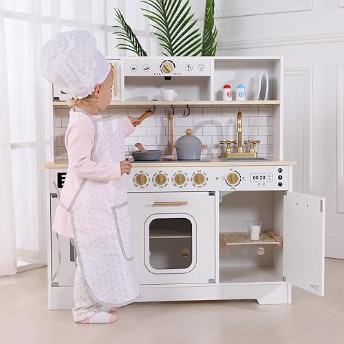 Miniatura 7 de OOOK Juego de cocina para niños, juego de cocina para niños con muchas características de juego, fregadero, horno, campana extractora, estufa,
