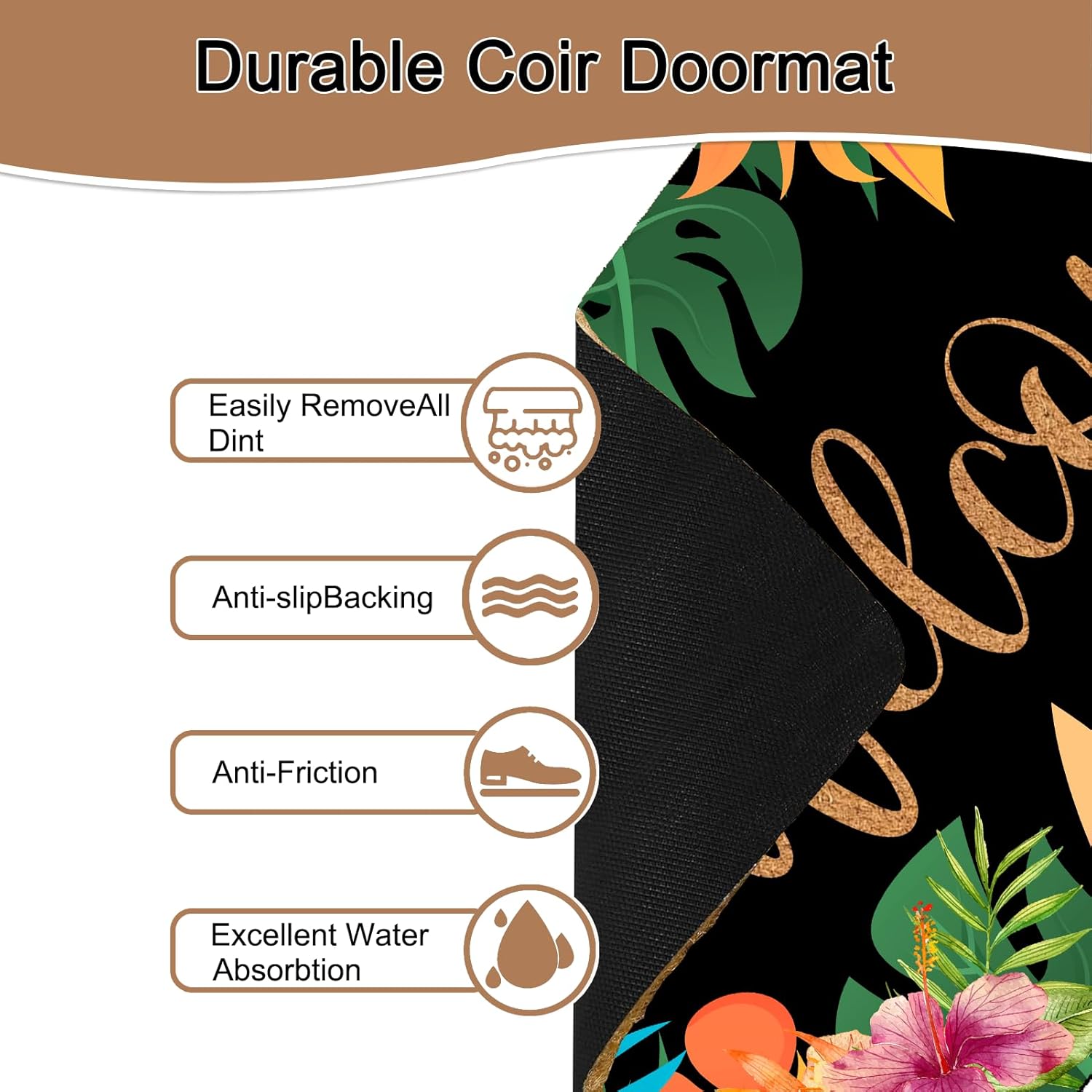 Floral Doormat 30x17 Inch - All-Season Coir Gift, Non-Slip Welcome Mat for Front Door, Colorful Flower Rug with Gift Bag, Housewarming & Mother's Day Presen