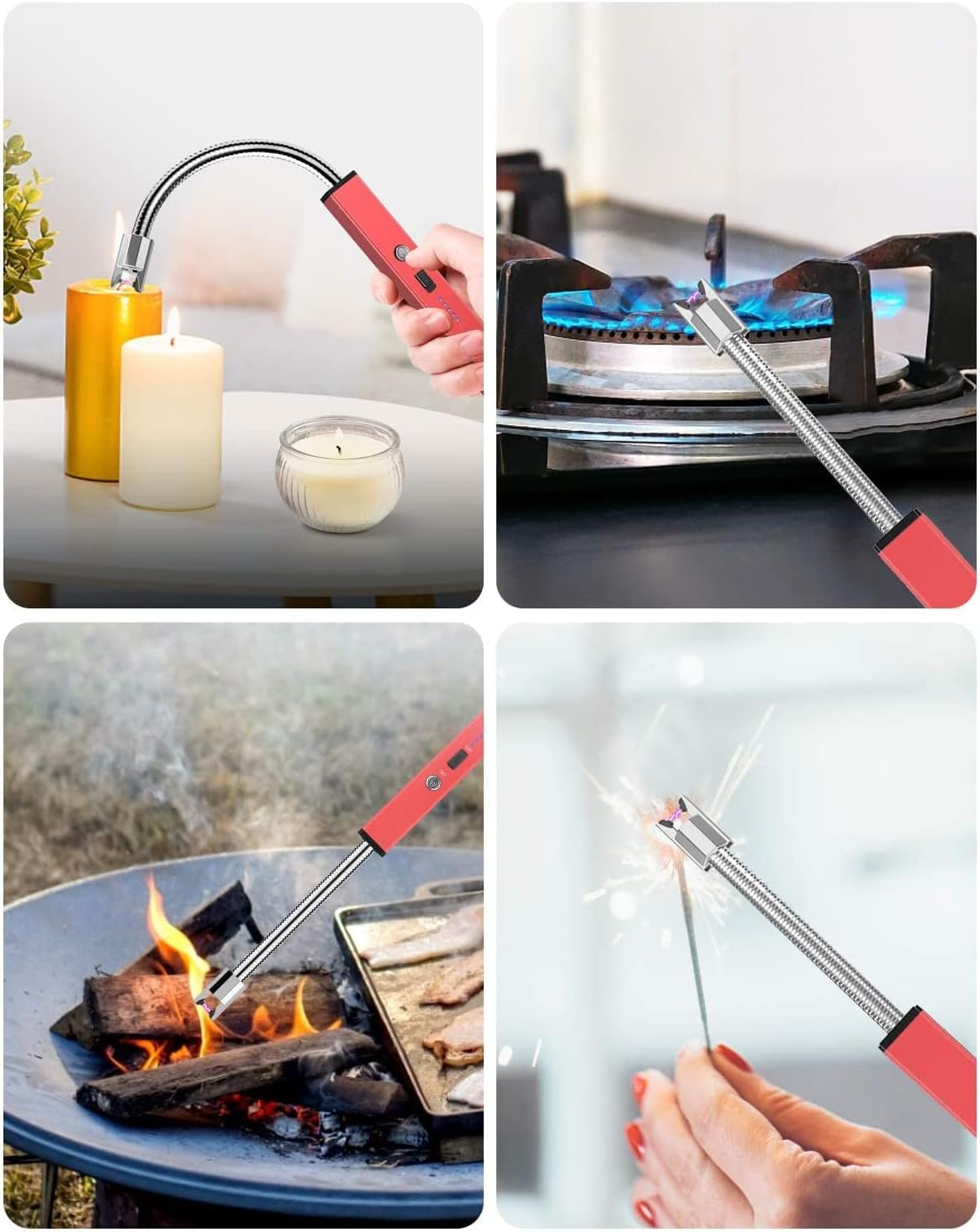 RONXS Lighters for Candle, Square Electric Grill Arc Lighter, USB Rechargeable Lighters Long Flexible Neck for Gas Stoves Camping Cooking BBQs Fireworks, Multi-Color