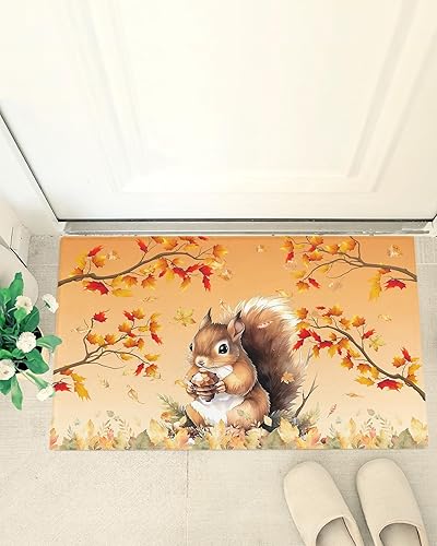 Miniatura 4 de Shag Door Mats Bath Rugs Thanksgiving Squirrel Autumn Maple Leaf Orange Gradient,Soft Fluffy Doormats Non Slip Carpet Farm Animal,Shaggy Fuzzy Area