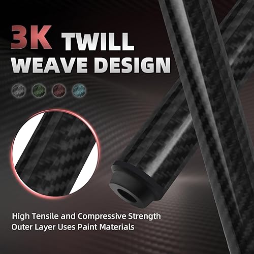 Miniatura 5 de Taco de piscina de fibra de carbono, eje de fibra de carbono 100% y extremo compuesto. Diseño cónico profesional, punta de 0.492 in, pasador de