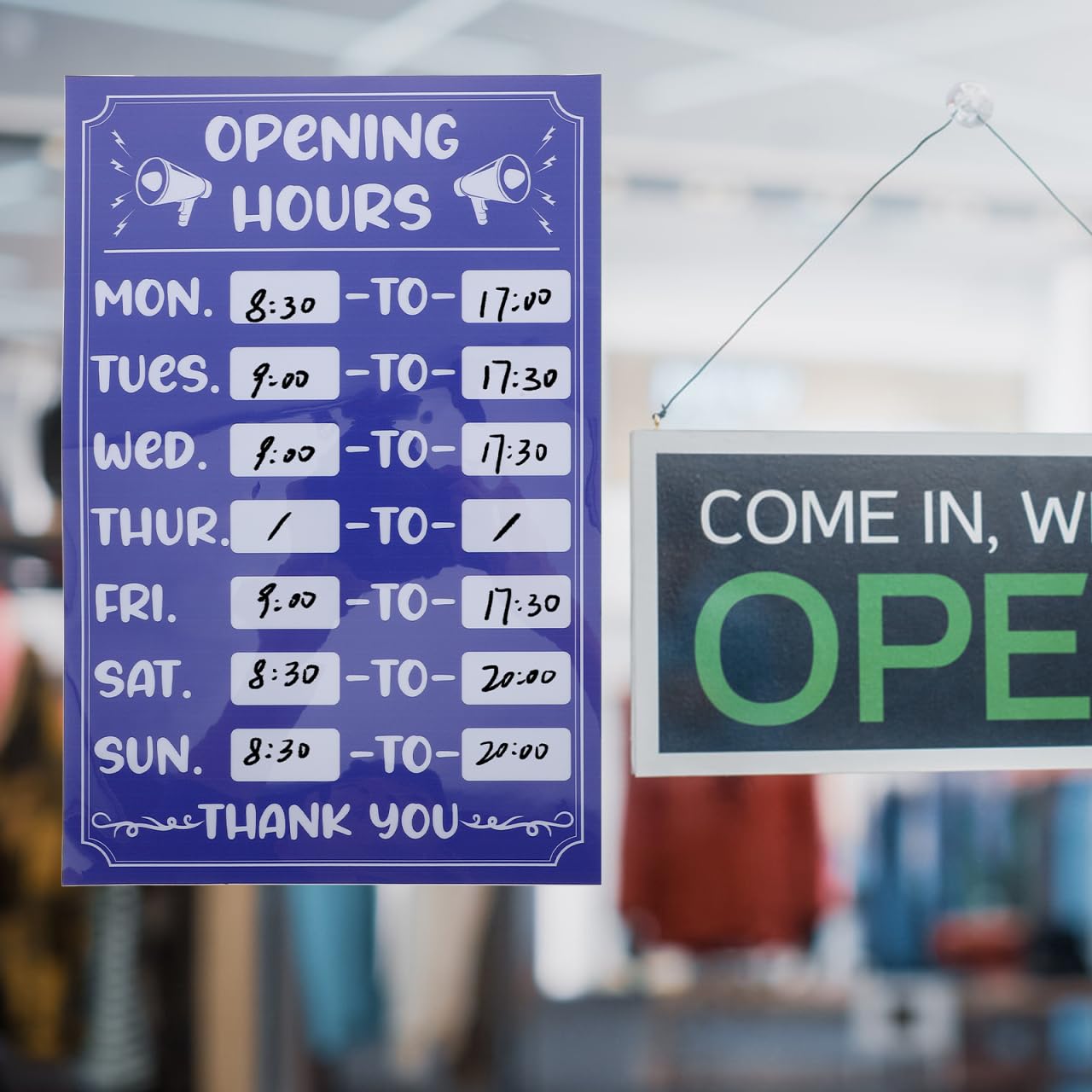 IMIKEYA Autocollant 'Heures d'Ouverture' pour Vitrine ou Porte - Panneau Effaçable des Heures d'Ouverture 30x20cm pour Cafés, Bars, Restaurant，Magasins ou Bureaux