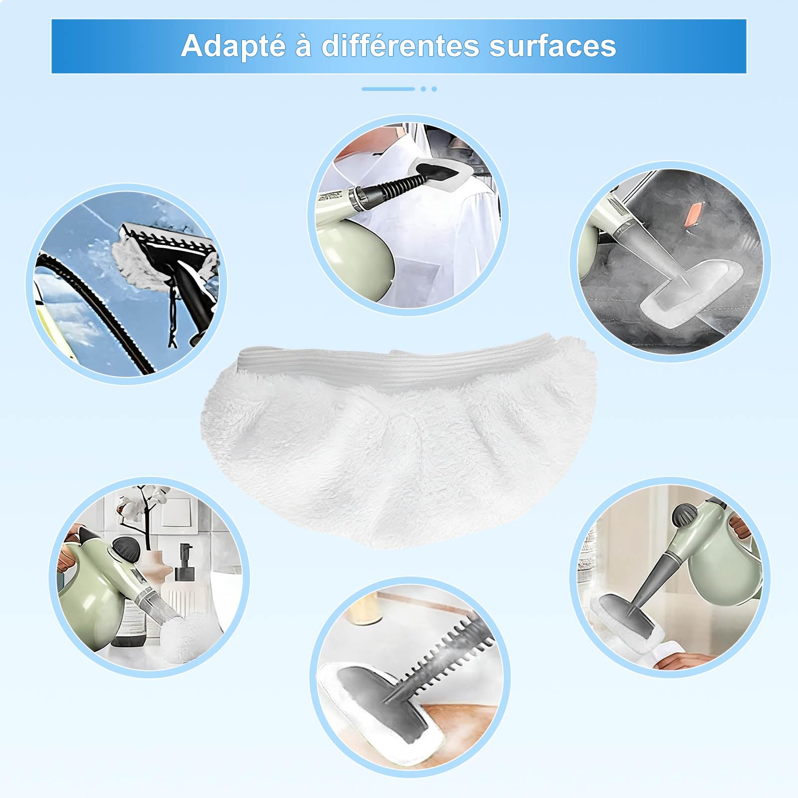 10 Pièces Accessoires Nettoyeur Vapeur, Pads de Nettoyage Vapeur Universels, Buses de Nettoyeur Vapeur Lavables, Chiffons en Microfibre pour la Plupart des Nettoyeurs Vapeur Manuels