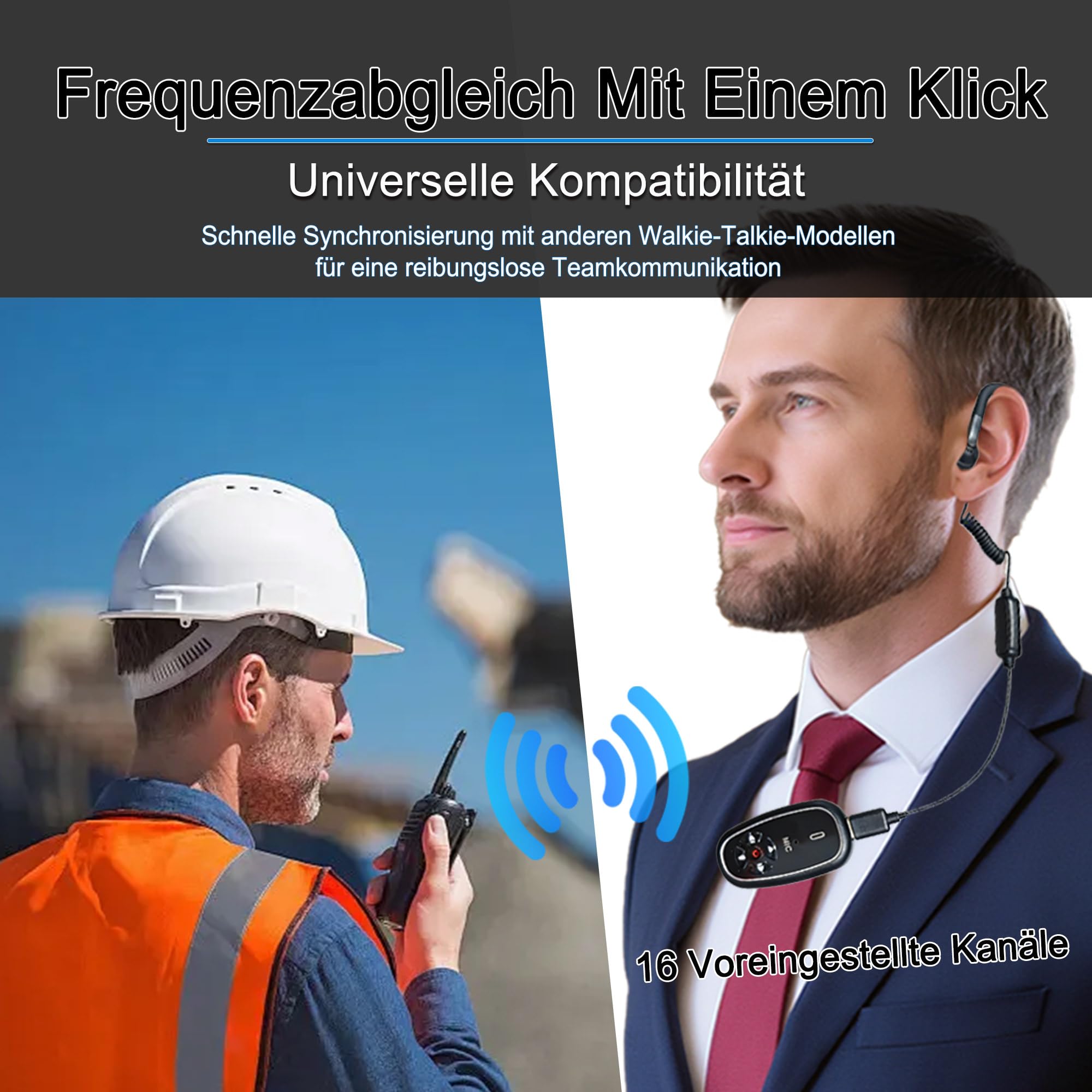 T-M12 Super Mini Funkgerät mit Kopfhörer KI-Sprachsteuerung 28g | Typ-C, 16 Kanäle, 600mAh, 28g Leicht Hände frei Walkie Talkies für Gewerbe, Restaurants, Sicherheit & Events, Outdoor, 1 Paar