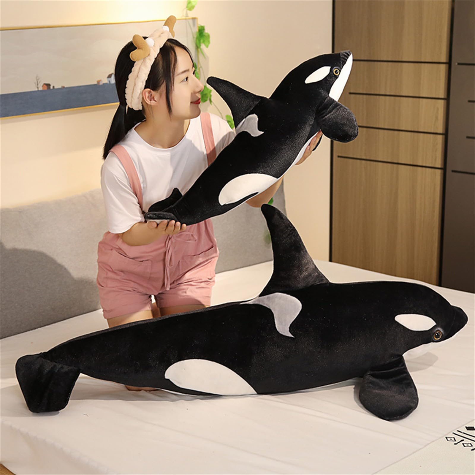 Orca, peluche a forma di balena, dolce Orca, giocattolo di peluche simulazione, regalo per bambini, ragazze e ragazzi (50 cm, nero/bianco)