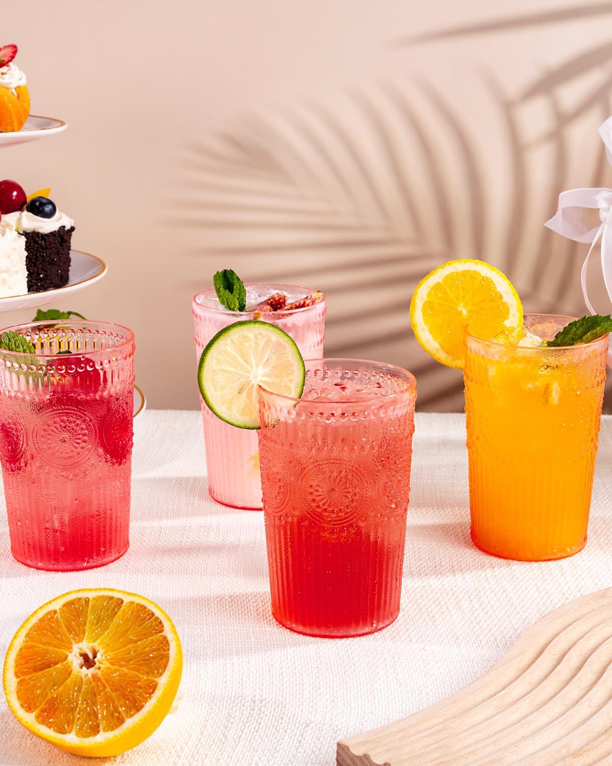 Ciaell 30 Pack Pink Plastic Ribbed Wine Glasses and 12 Pack Romantic Plastic Water Glasses for Juice, Beverages, Beer, Cocktail