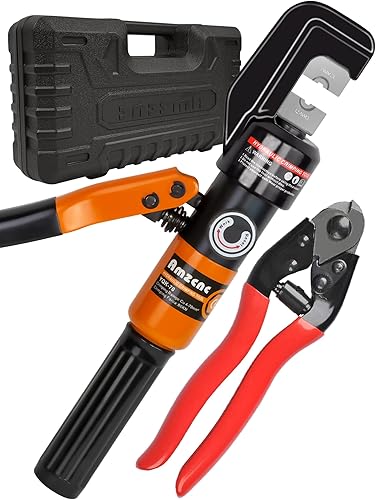 Miniatura 7 de AMZCNC Engarzadora de cable hidráulico de 12 toneladas, crimpadora de cables hidráulicos, herramienta de prensado de cable de batería con (10 AWG a