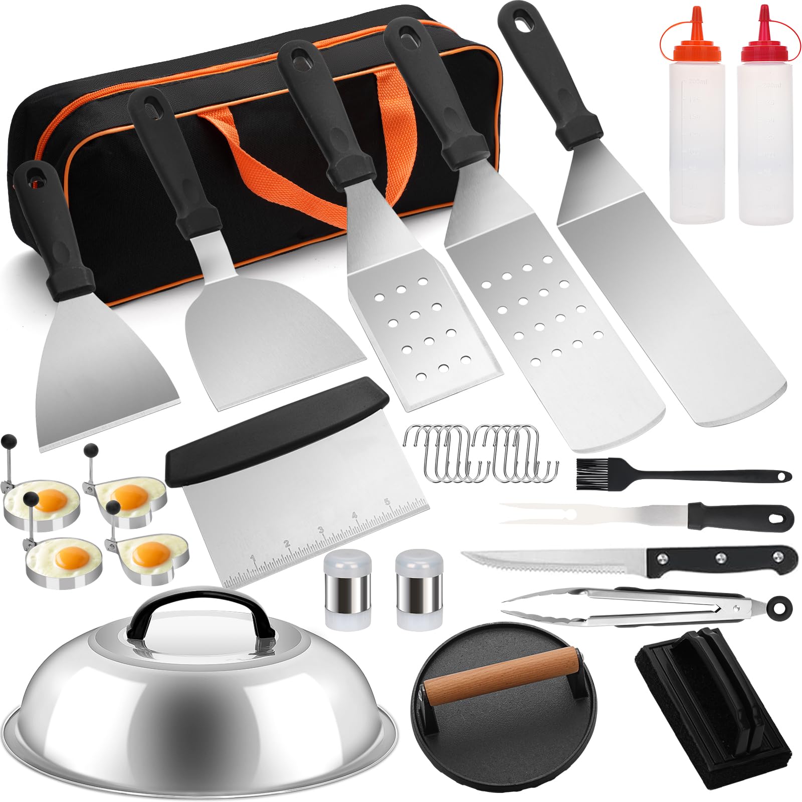 32pcs Griddle Accessories Kit for Blackstone, Flat Top Grill Accessories Set for Camp Chef, Grill Spatula Set with Enlarged Spatulas, Professional Hibachi Tools Gifts for Outdoor BBQ Teppanyaki