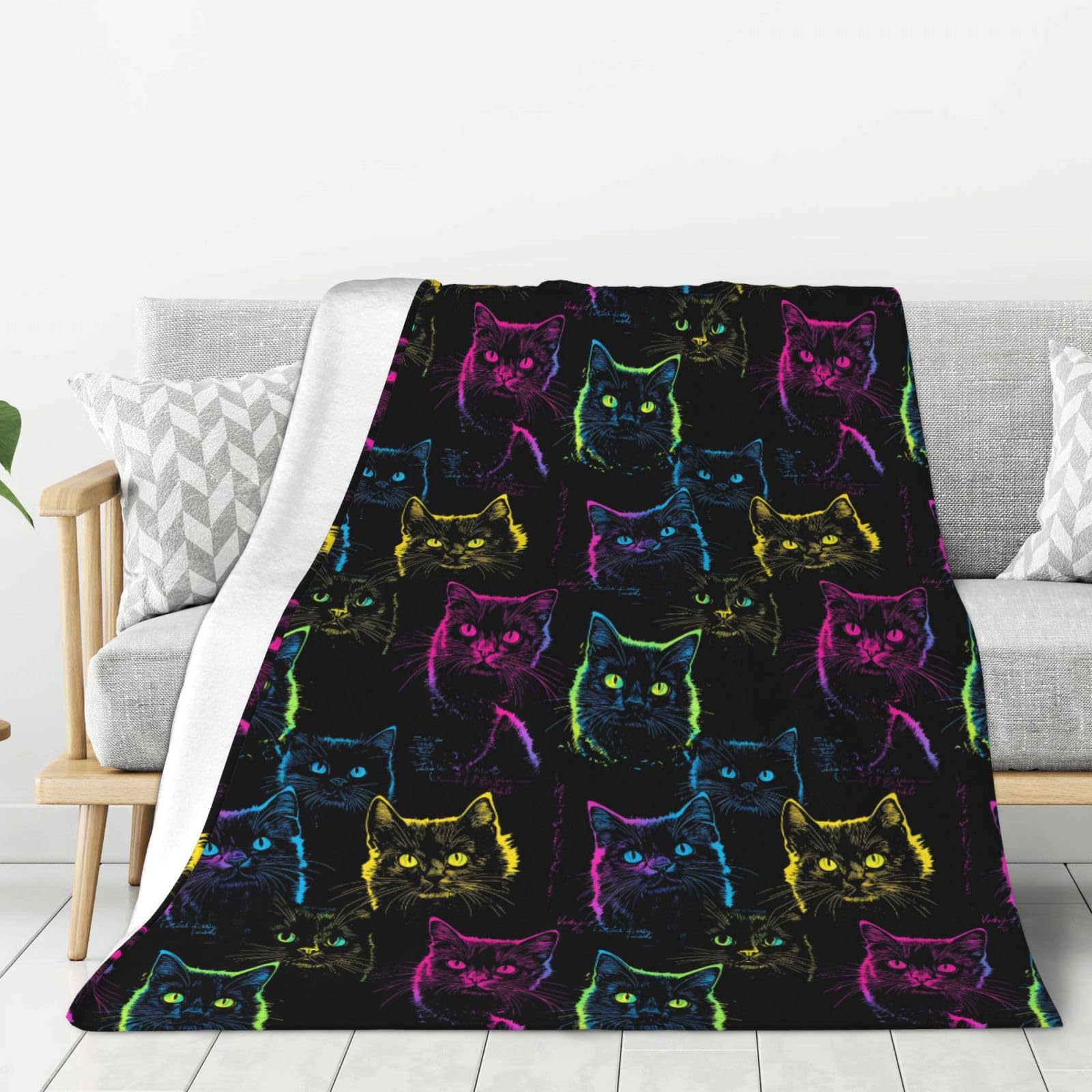 Couverture flanelle chat noir douce, cadeau pour homme et femme