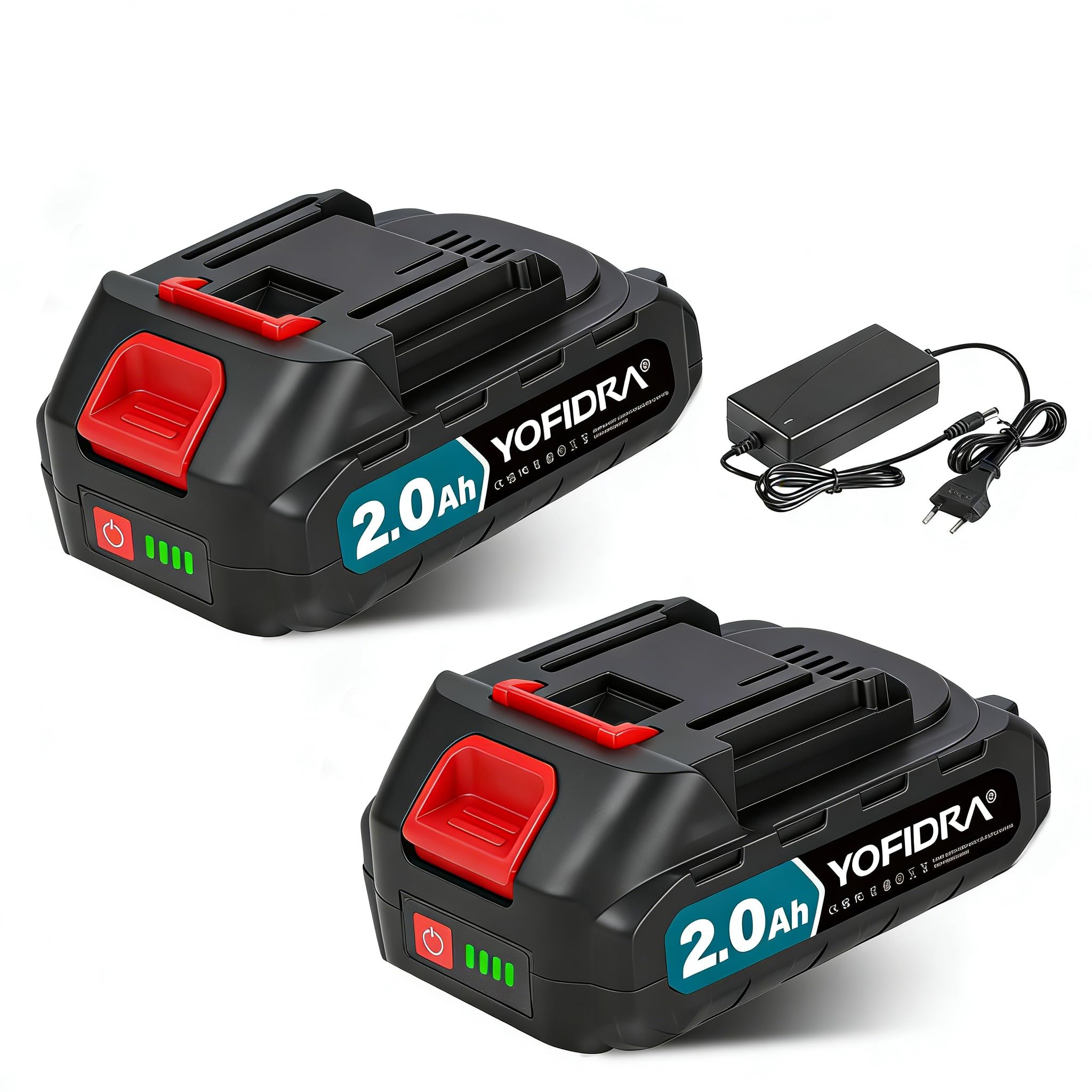 Yofidra Wysoka pojemność 20 V 2 x 2,0 Ah/2000 mAh akumulator zamienny i ładowarka z akumulatorem narzędziowym LED