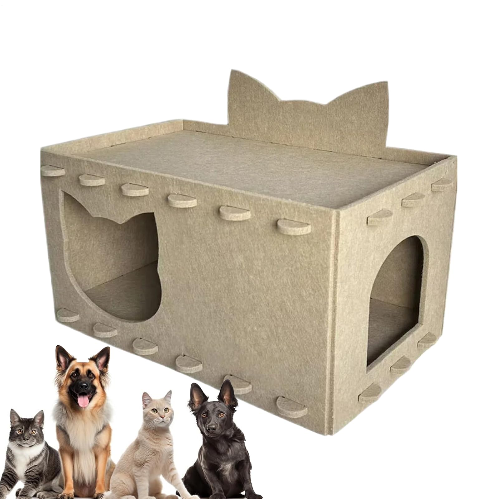 Nid pour chat Teksome : cachette en feutre et maison grattoir 2 couches