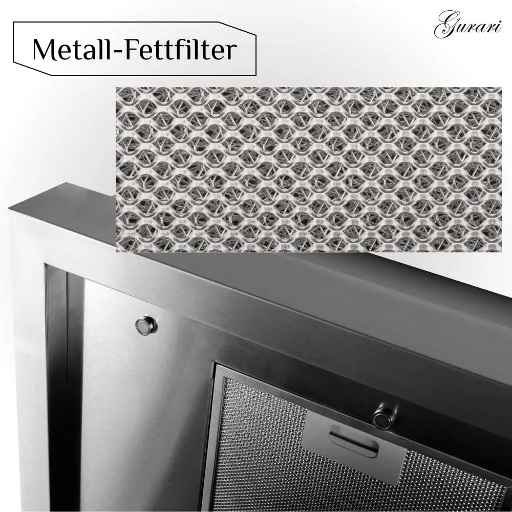 GURARI Deckenhaube GCH C 343 IS 90 BL PRIME Einbau Dunstabzugshaube 90 cm Edelstahl-Schwarzglas Umlufthaube 1000 m³/h Touch-Control Fernbedienung