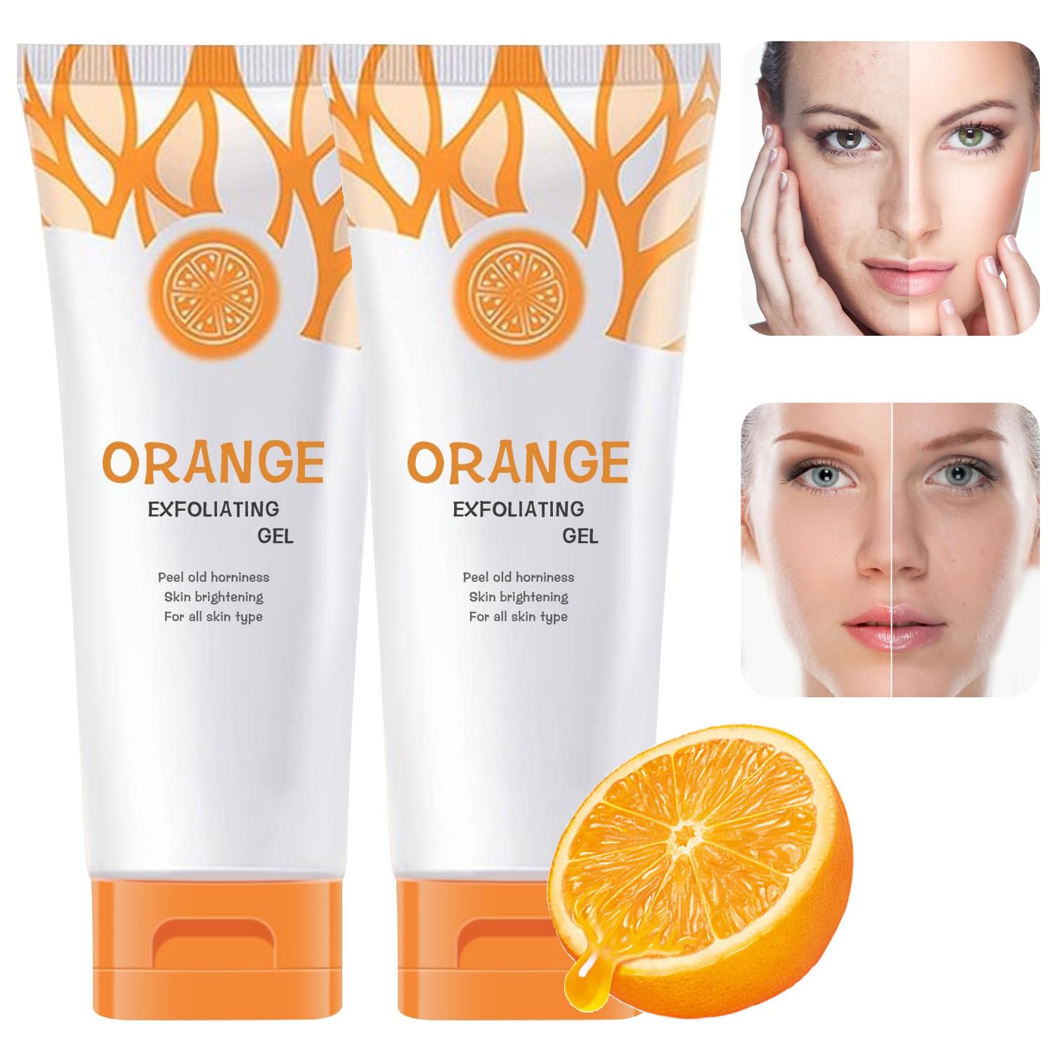 2PCS Orange Exfoliating Gel Scrub Face Body Skin, Natural Orange Peeling Gel Face Scrub, Deep Cleansing Moisturizing Facial Exfoliator