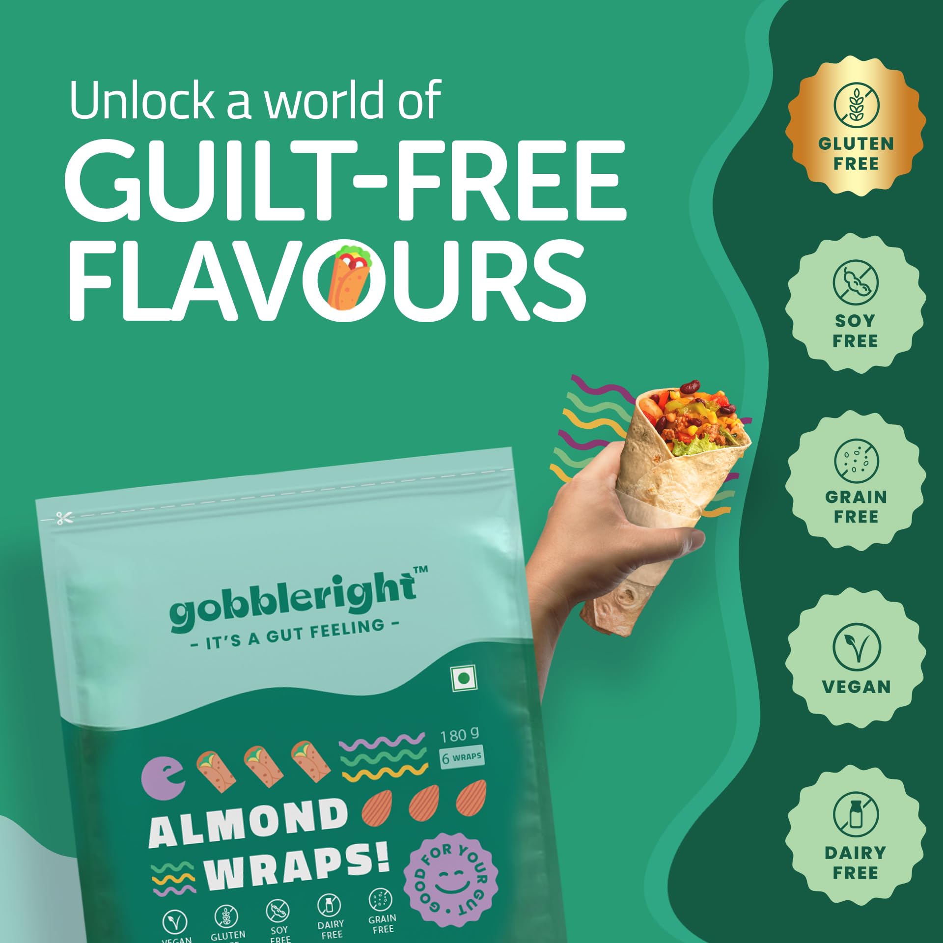 gobbleright Gluten Free Wraps Combo Pack, Almond Wraps & The Innocent Pizza Crust Gluten Free, Vegan, SOYA Free, Grain Free, Dairy Free - Pack of 4 (Each 2) 1