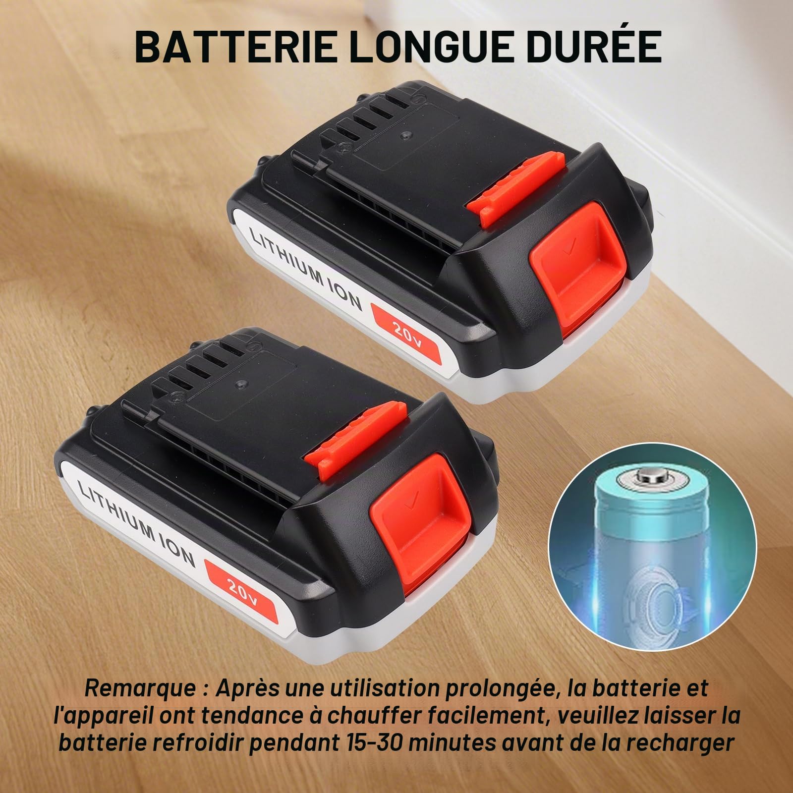 Lot de 2 Batteries de Rechange au Lithium 20 V 3000 mAh pour Black & Decker BL1518 BL2018 LBXR20 LBXR2020-OPE LB20 LBX20 LB2X4020 BL2018-XJ 194309-1 194205-3 194204-5 196399-0 196673-6 LXT-400
