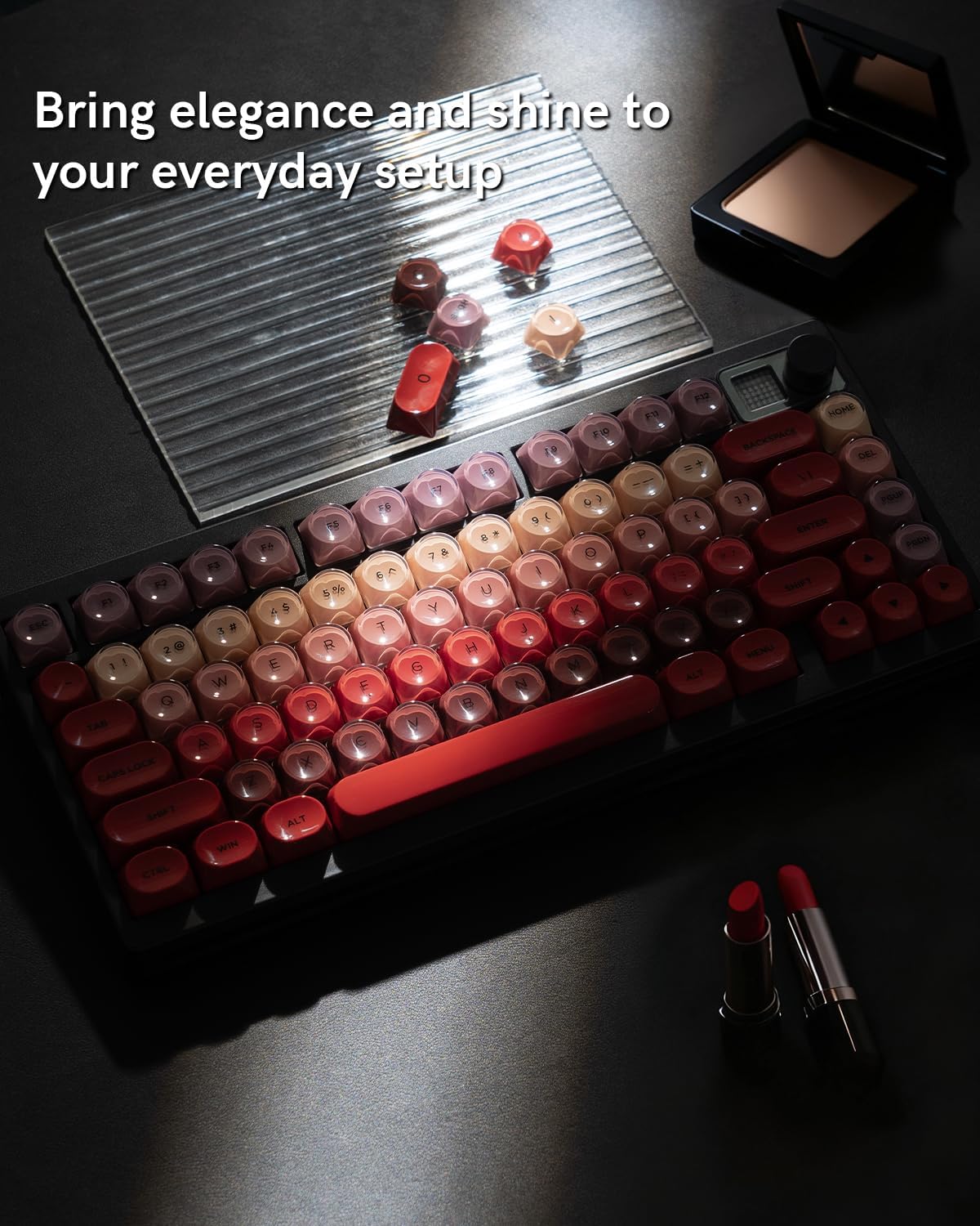 PBT Keycaps, Glossy Red Lipstick Jelly Keycaps MOA Profile, 128 Keys Elegant Cute Custom Key caps for 61/68/84/87/98/100 Cherry Gateron MX Mechanical Keyboards, No Tear & Never Fades