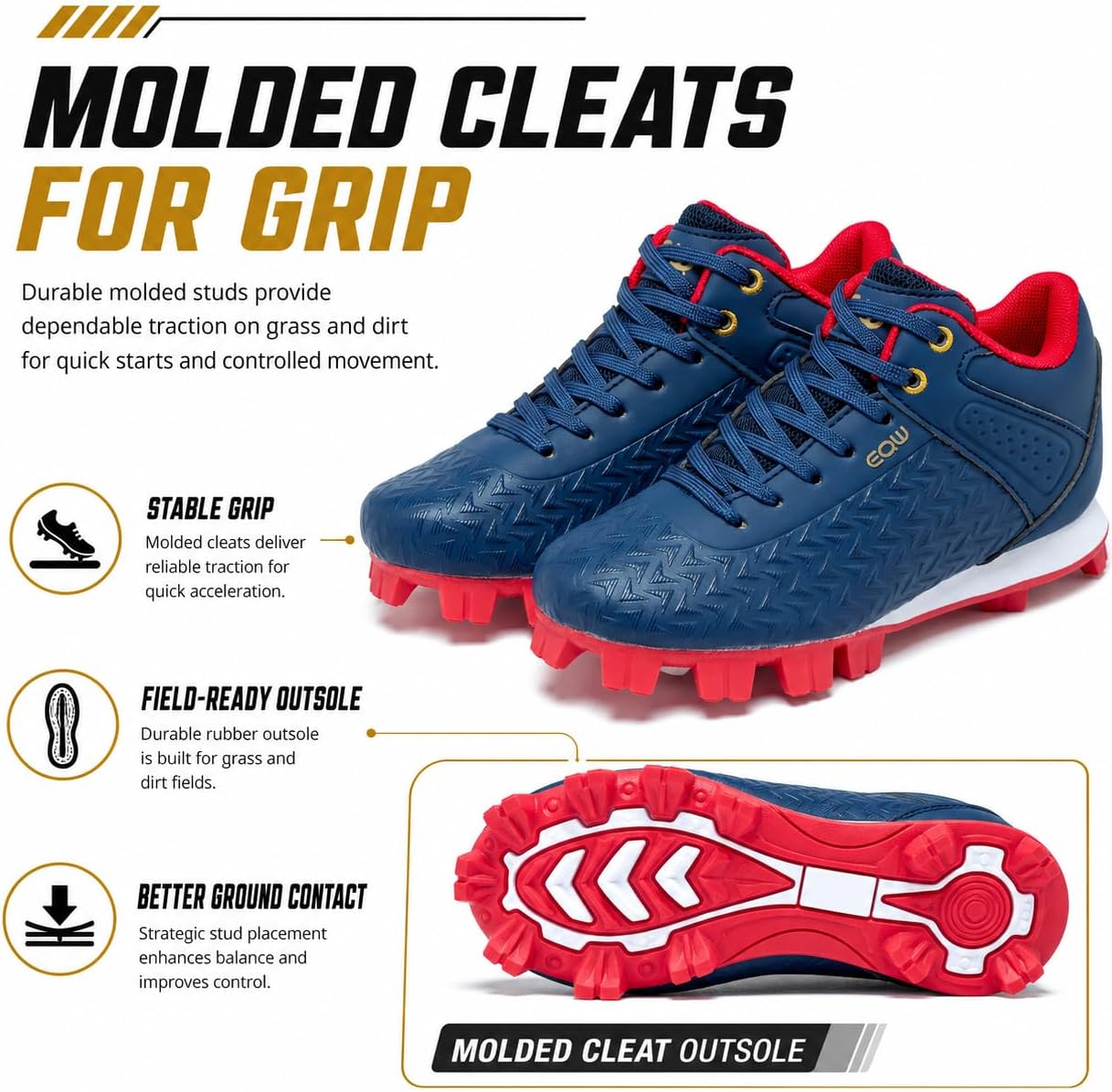 EQW Kids Baseball Cleats for Boys Girls Softball Cleats Youth Baseball Shoes Comfortable Non-Slip Durable Lightweight for Little Kid to Big Kid