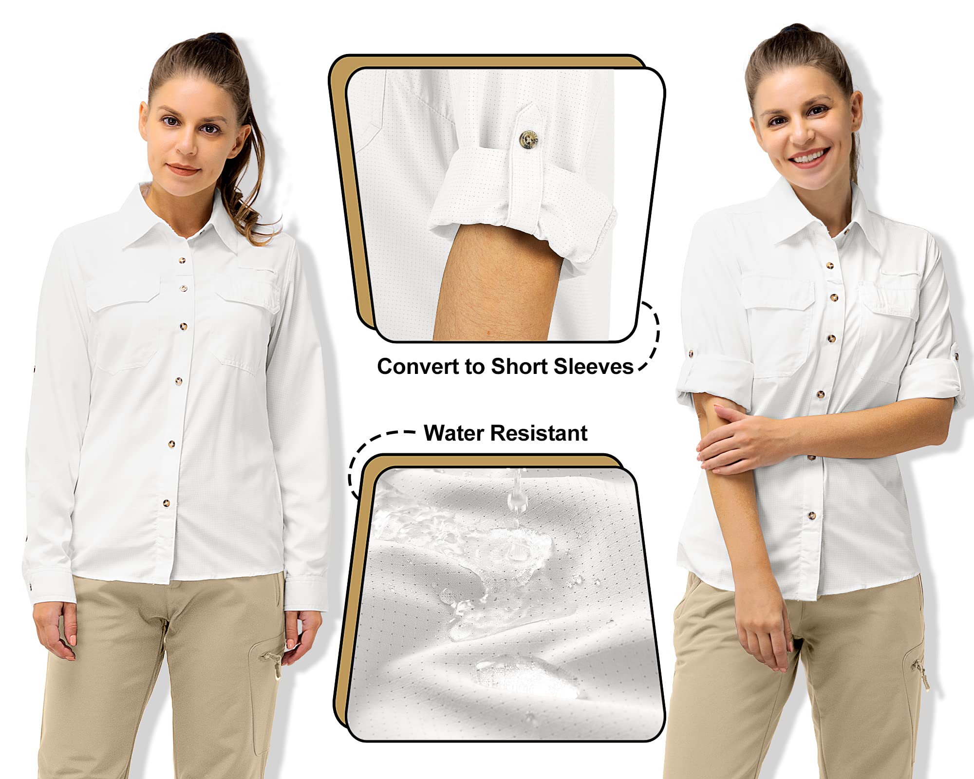 Camicia da trekking da donna da 10 m, protezione UV UPF50+, ad asciugatura rapida, casual, a maniche lunghe, per pesca, passeggiate, safari, viaggi, golf