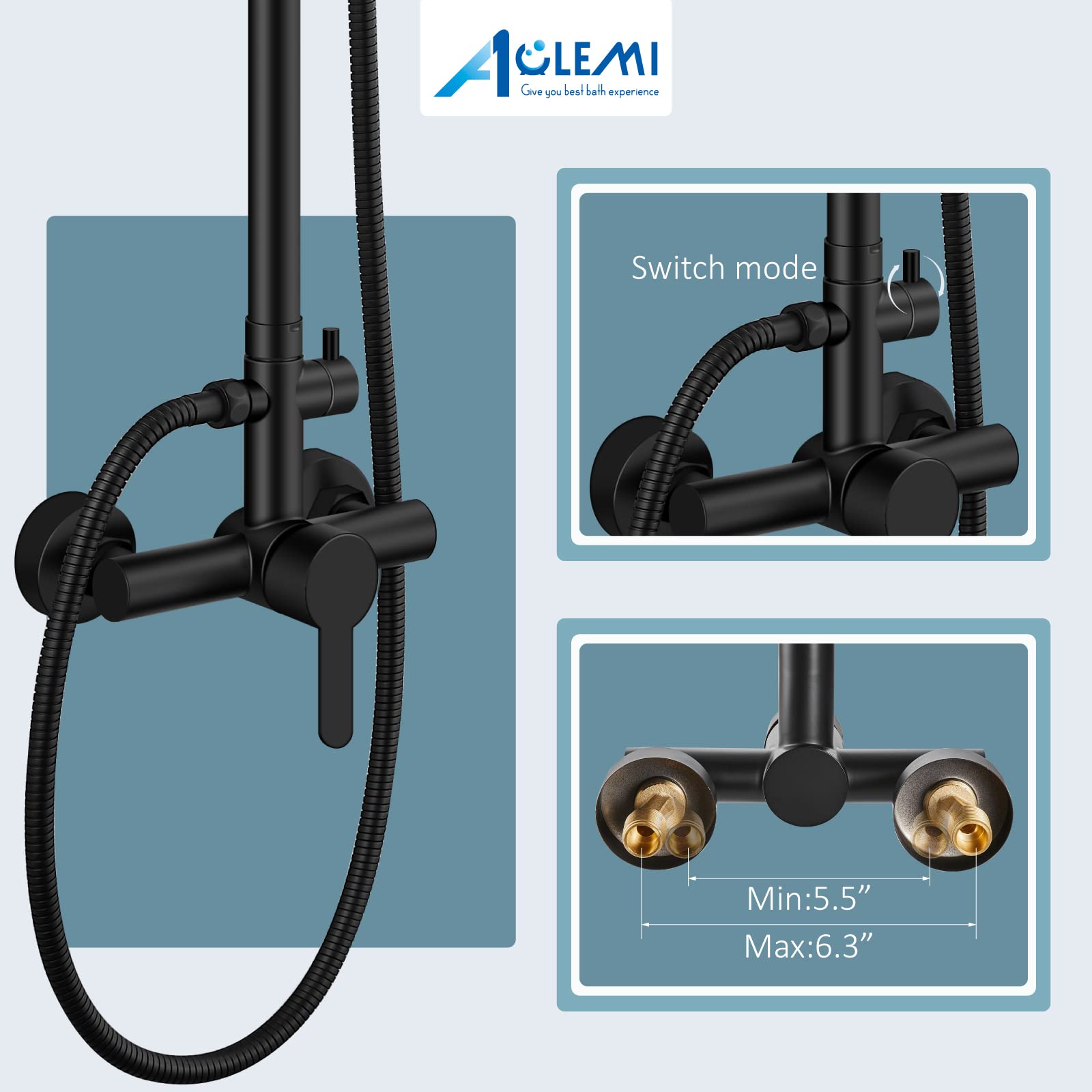 Aolemi Outdoor Shower Faucet Matte Black SUS304 Shower Fixture Combo