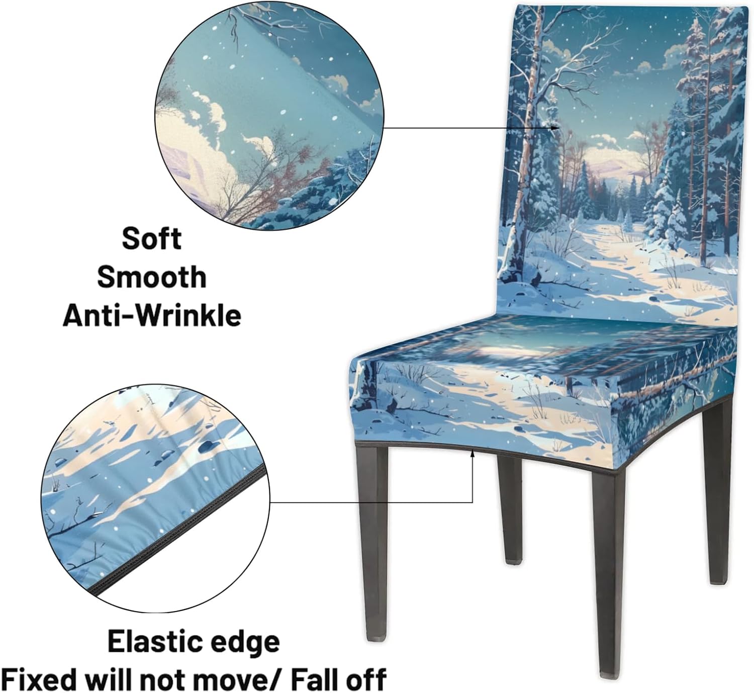 QsirBC Snowy Woods Stretch Dining Room Chair Covers Set of 6 Chair Slipcovers Removable Washable Kitchen Seat Covers Chair Protectors for Hotel Party Wedding