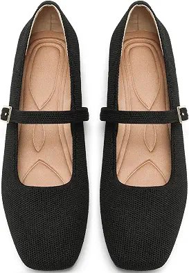 Women's Mesh Mary Jane Flats, Soft Square Toe Ballet Shoes for Work