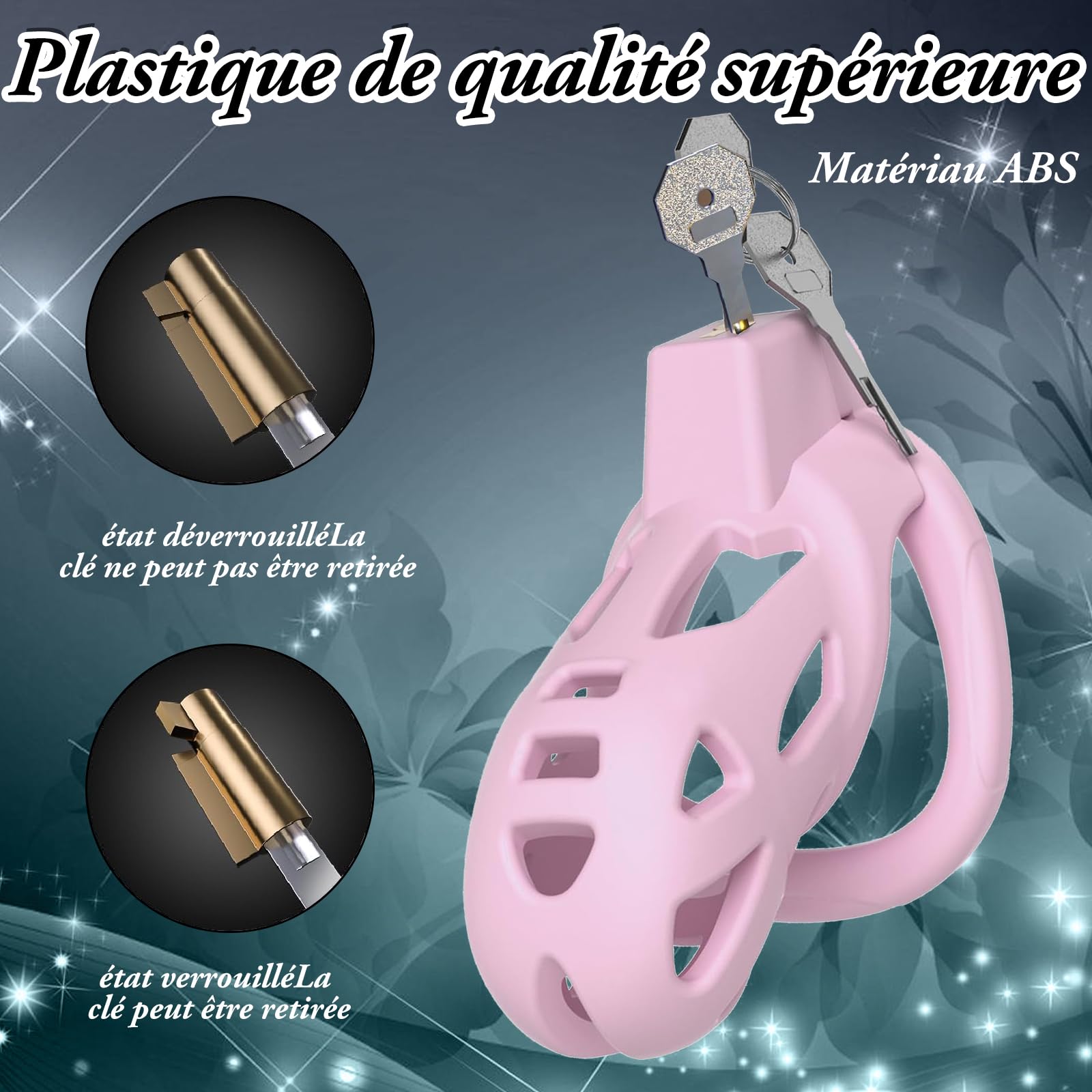 cage de chasteté pénis, cages de chasteté, sex toýs homme, 3D Légère avec 3 Tailles Anneaux de Pénis Amovibles pour Empêcher L'érection, Retenue et Bondage SM avec de Chasteté Sex Toýs Couple (Rose)