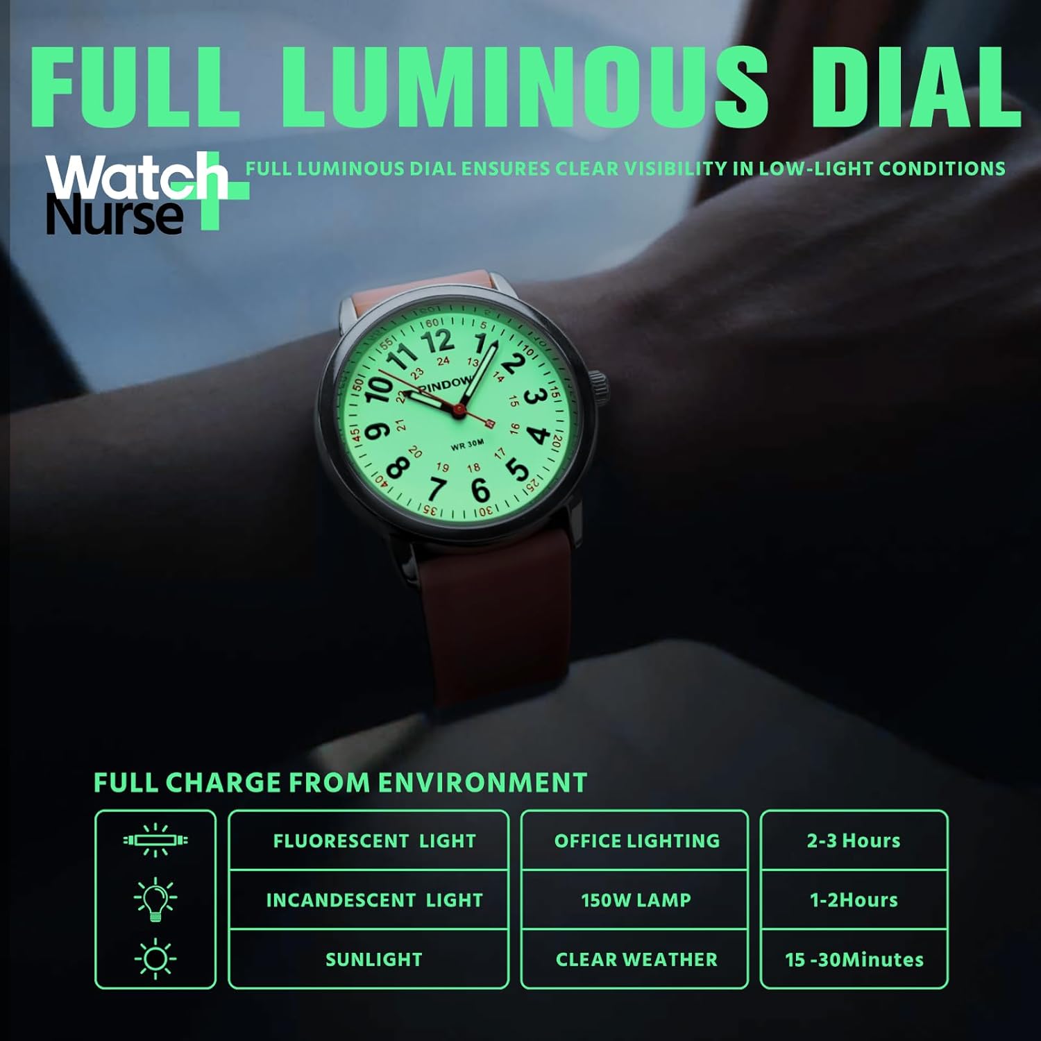 PINDOWS Watches for Women, Analog Quartz Ladies Watches for Students Women and Men, 30M Waterproof Military Time Luminous Easy-Read Dial - Image 4