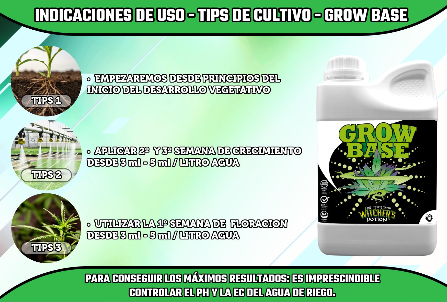 GROW BASE - Witcher's Potion "Cannaboom" (500ml) | Fertilizante Mineral NPK 4-2-4 para Crecimiento Vegetativo | Plantas Verdes, Sanas y Rápidas con Micronutrientes Quelatados