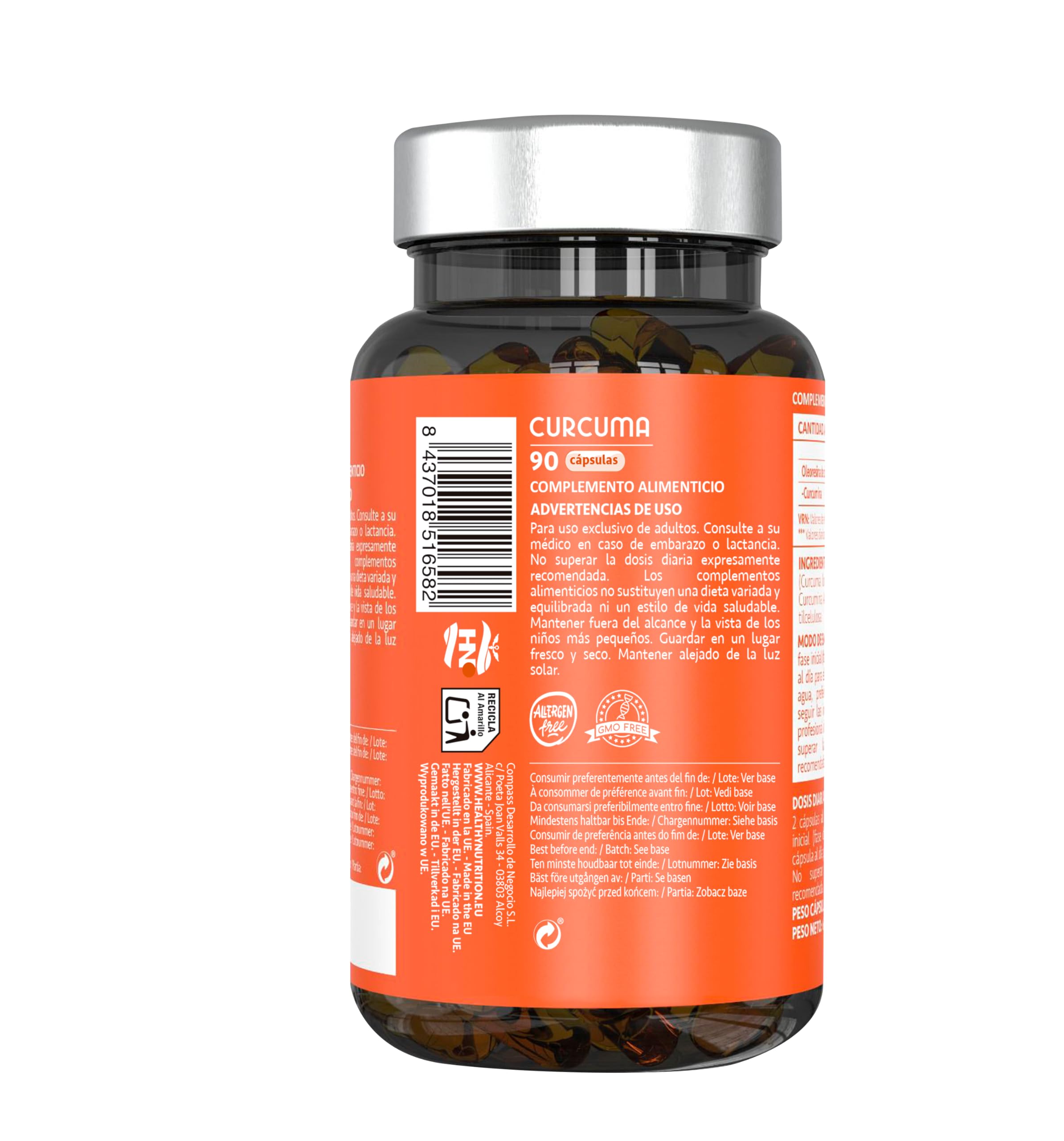 Curcuma en Capsulas líquida de 575 mg. 90 Cápsulas de Curcumina Micelada de Absorción Inmediata, Capsulas de Curcuma Liposomada, sin Pimienta Negra y Jenjibre