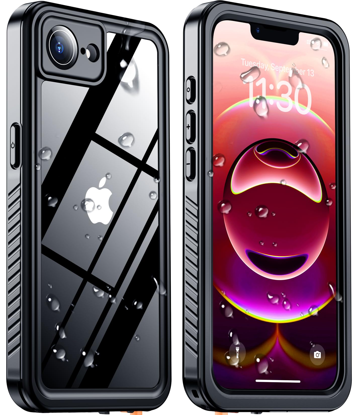 Temdan Compatible with iPhone 16e Case Waterproof, Built-in Screen & Camera Protector IP68 Underwater Full Body 16FT Military Dropproof Shockproof Phone Case for iPhone 16e 6.1"-Black/Clear