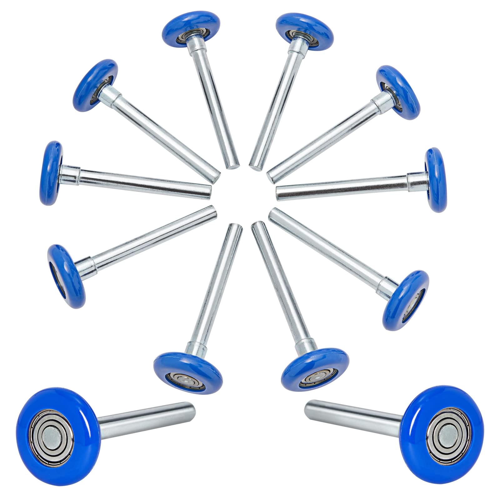 Nylon Garage Door Rollers (Pack of 12), 2 In Garage Door Wheels with 4 In Stems and 6200ZZ Bearings (Blue)