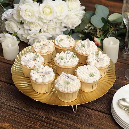 Miniatura 7 de Efavormart - Bandeja de metal ondulada dorada de 12 pulgadas para servir postres, pedestal para bodas, cupcakes, centro de mesa