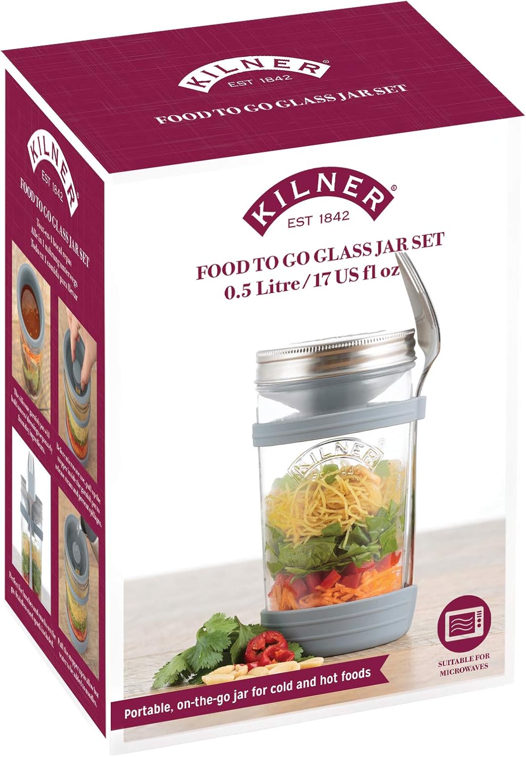 Kilner 0.5 Litre All In One Food to Go Jar Set With Stainless Steel Spork