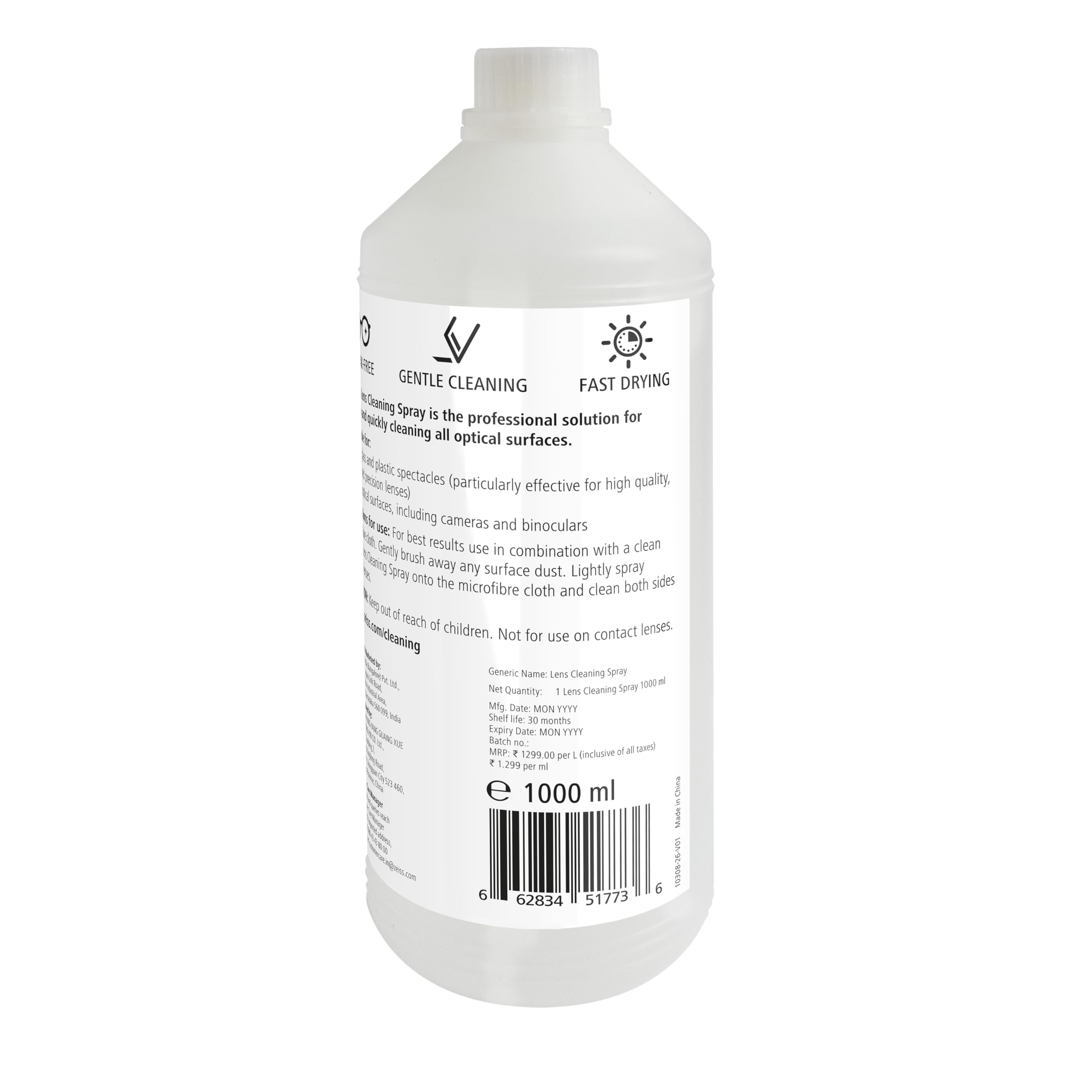 ZEISS Lens Cleaning Solution bottle– 1000ml | Streak-Free, Anti-Static & Safe for All Eyewear, Camera Lenses & Screens — Amazon image 4