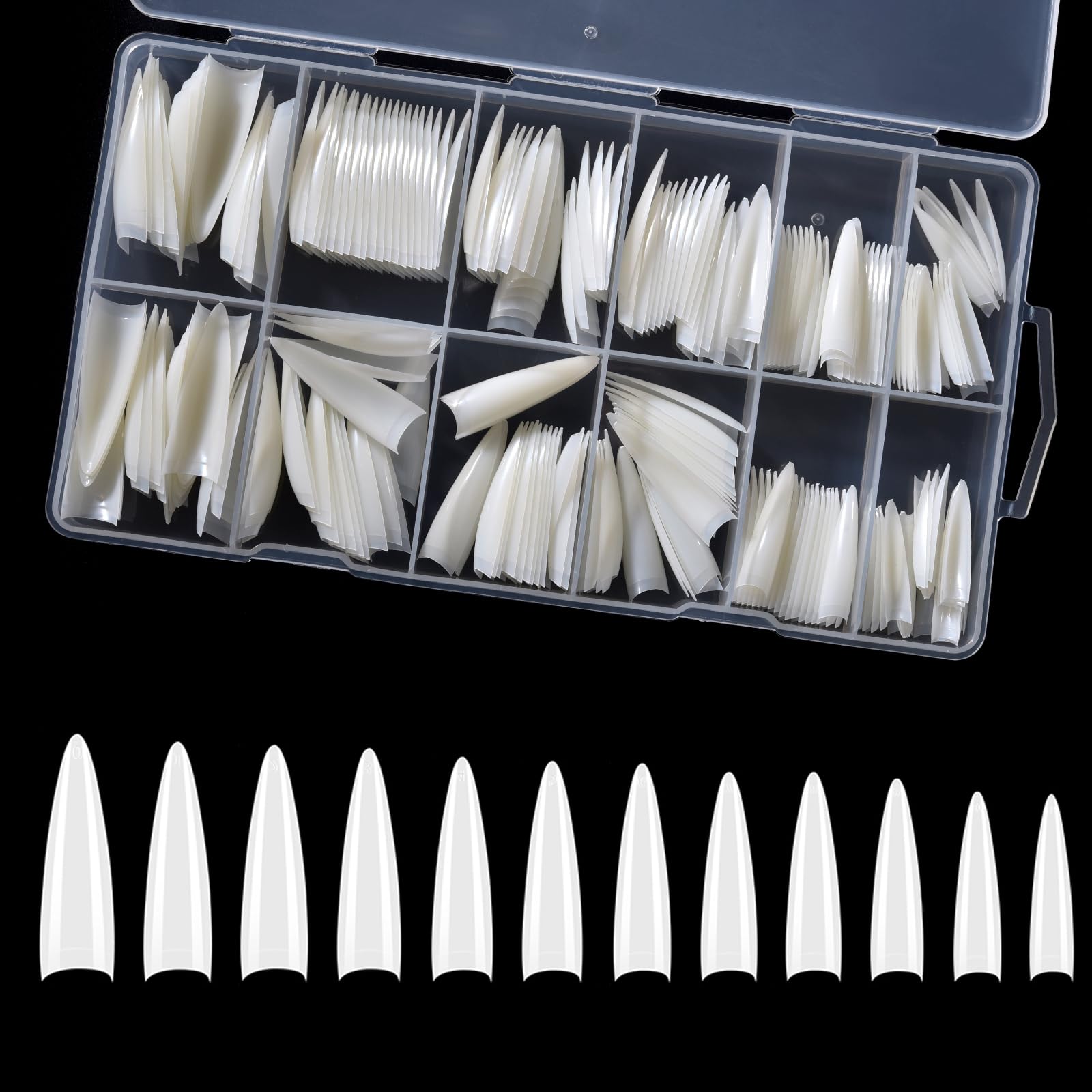 KADS 3XL Extra Long Nail Tips Fake Nails Tips Clear Nature for Acrylic Nails, Full Half Cover Flat Tapered Square Nail Tips (8)