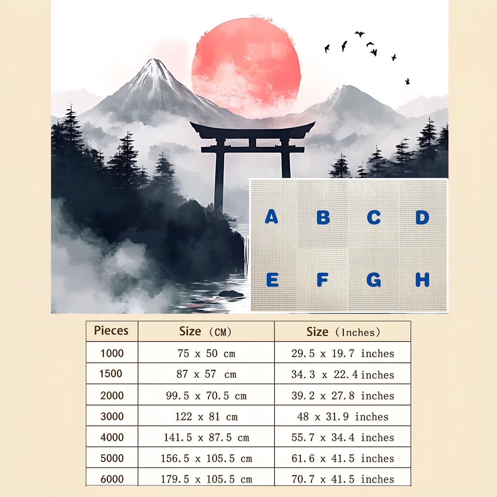 Japonia Krajobraz Puzzle 1000 sztuk, Drewniane Rodzinne Gra Planszowa - Puzzle Dla Dorosłych Dla Całej Rodziny, Puzzle Edukacyjne DIY i Antystresowe - z mapą referencyjną, 75 x 50 cm F0-845