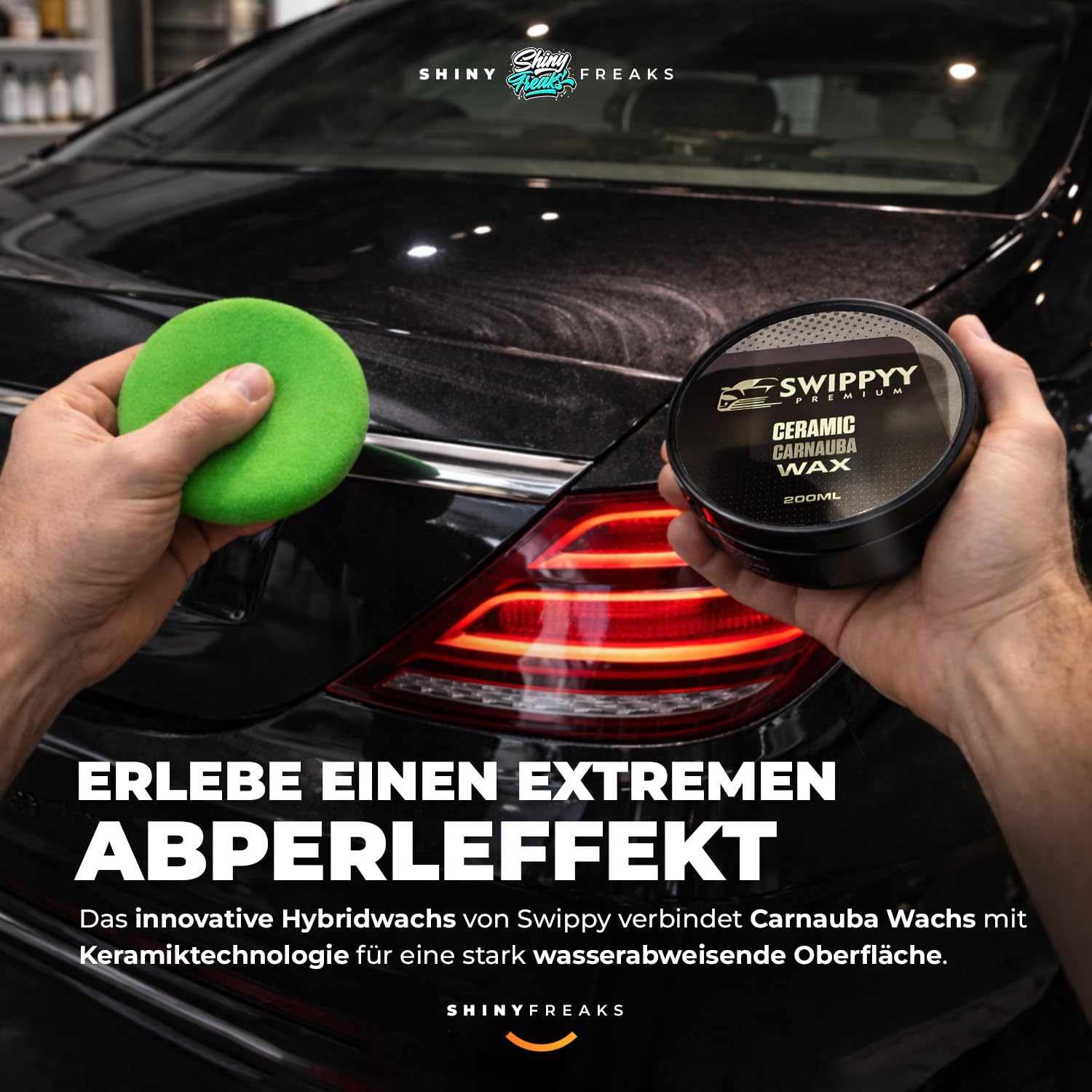 Swippy Ceramic Carnauba Wax (200ml) Premium Autowachs + Shiny Freaks Mikrofasertuch | Lackversiegelung mit extremem Abperleffekt - Keramikersiegelung Auto für starken Lackschutz & Glanz | 2-teilig
