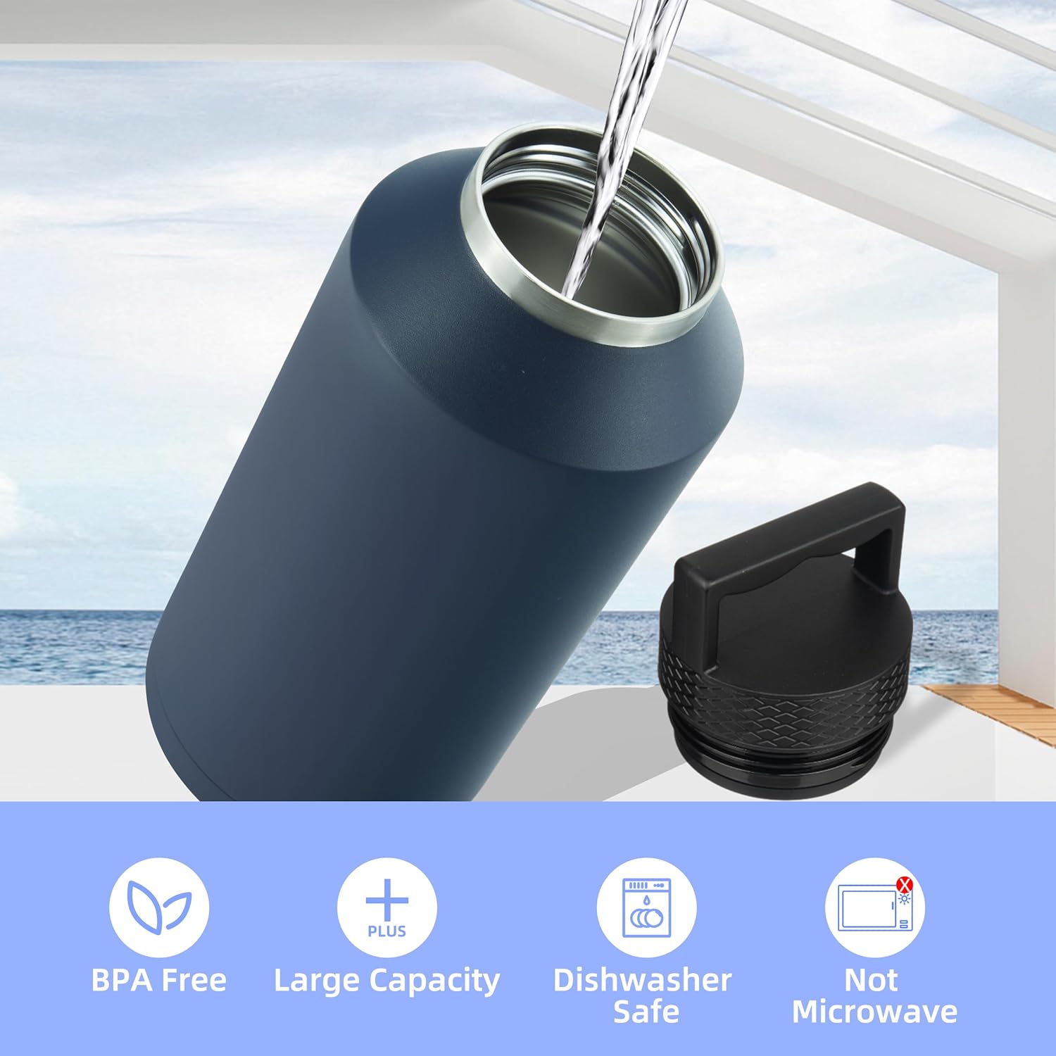 BJPKPK Half Gallon Water Bottle Insulated, Dishwasher Safe 64 oz Water Bottle with Handle, Leakproof BPA Free Thermal Flasks, Large Stainless Steel Jug for Sports, Army Green - Image 5