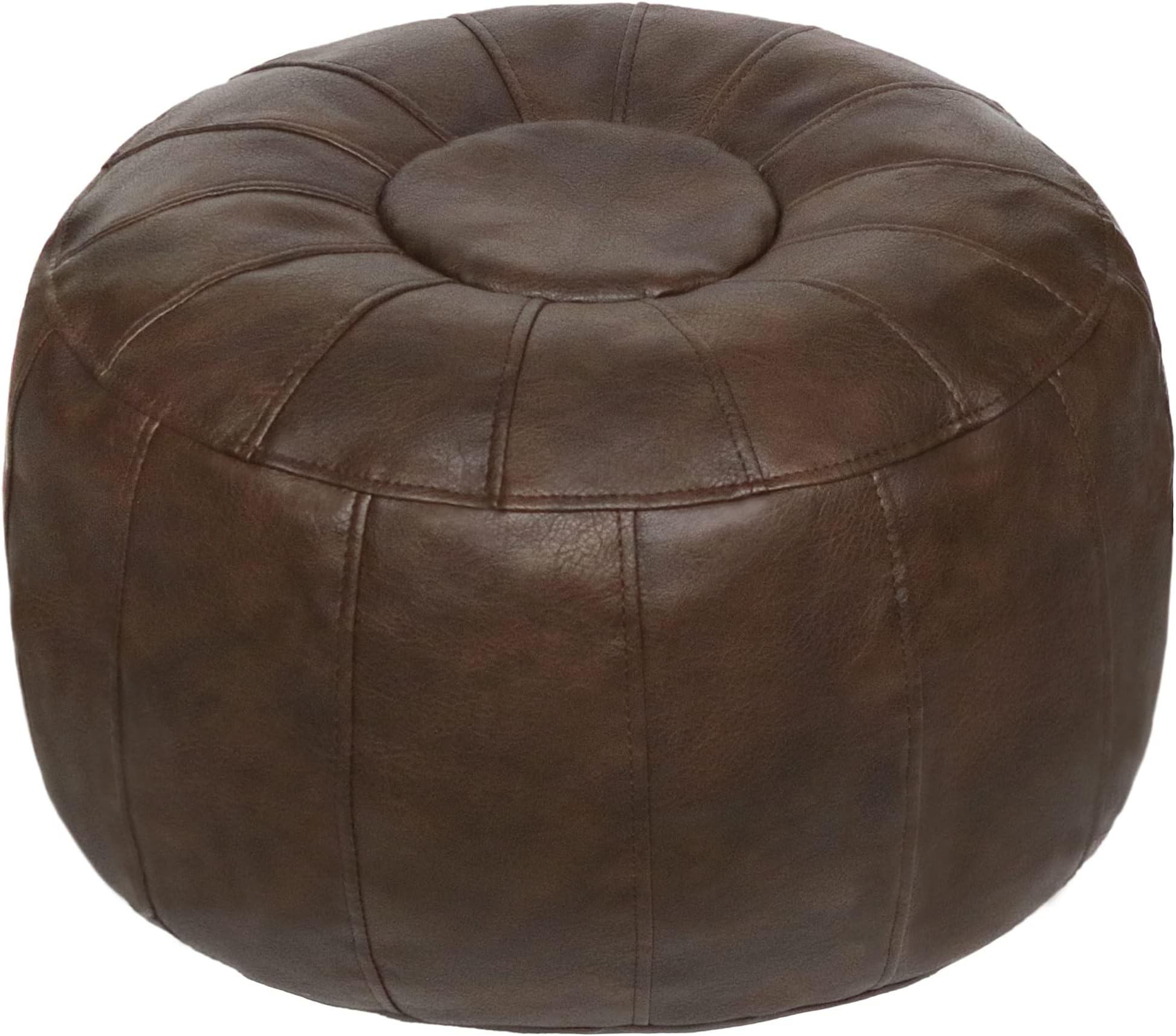 Thgonwid Unstuffed Handmade Moroccan Round Pouf Foot Stool Ottoman Seat Faux Leather Large Storage Bean Bag Floor Chair Foot Rest for Living Room, Bedroom or Wedding Gifts (Deep Coffee)