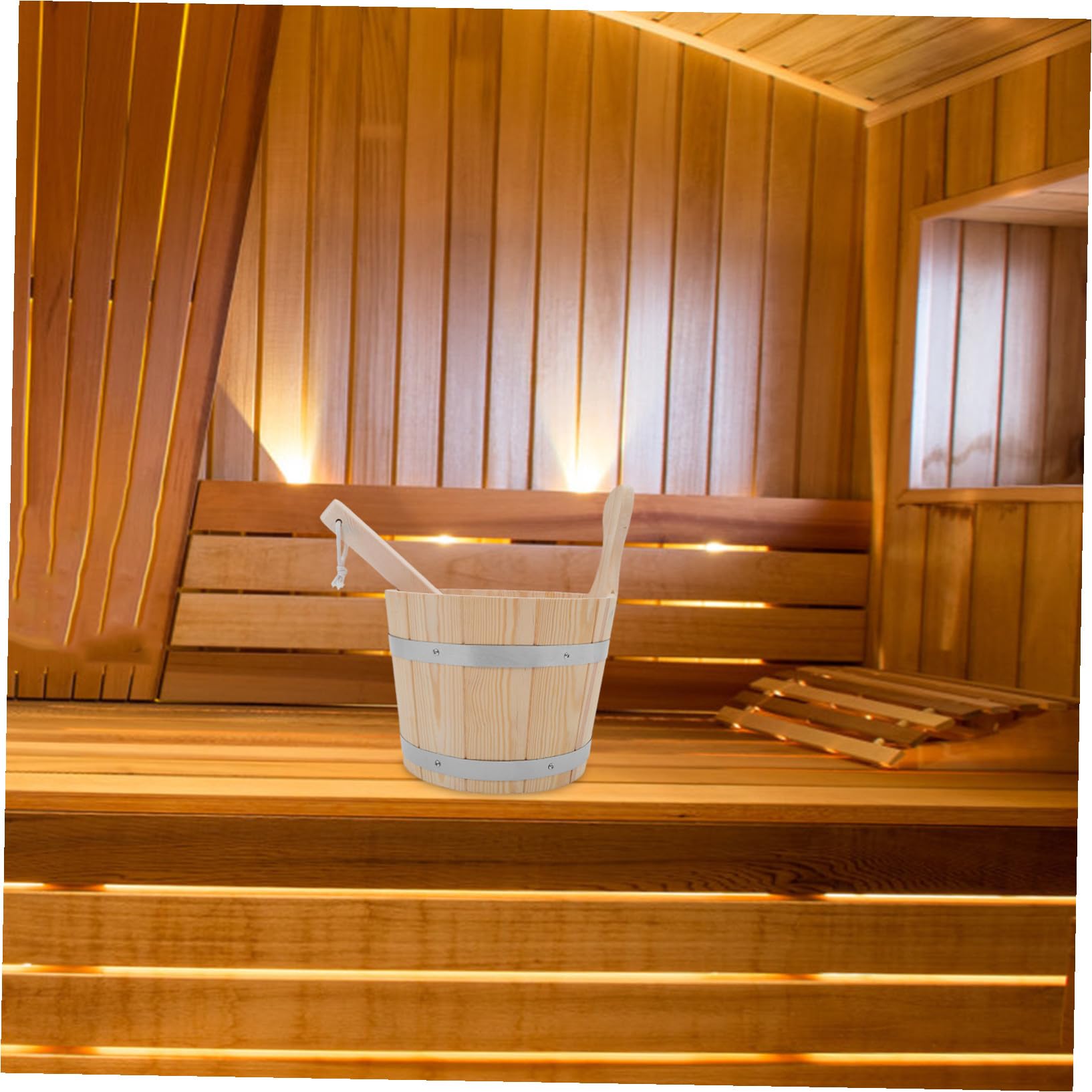 Supvox Saunaeimer Aus Holz Fassungsvermögen Mit Holzschaufel Dampfbadeimer Wasserschöpfer Für Spa-entspannung Badefass Mit Fasslöffelset Für Gartenkelle Und Wasserschöpfer
